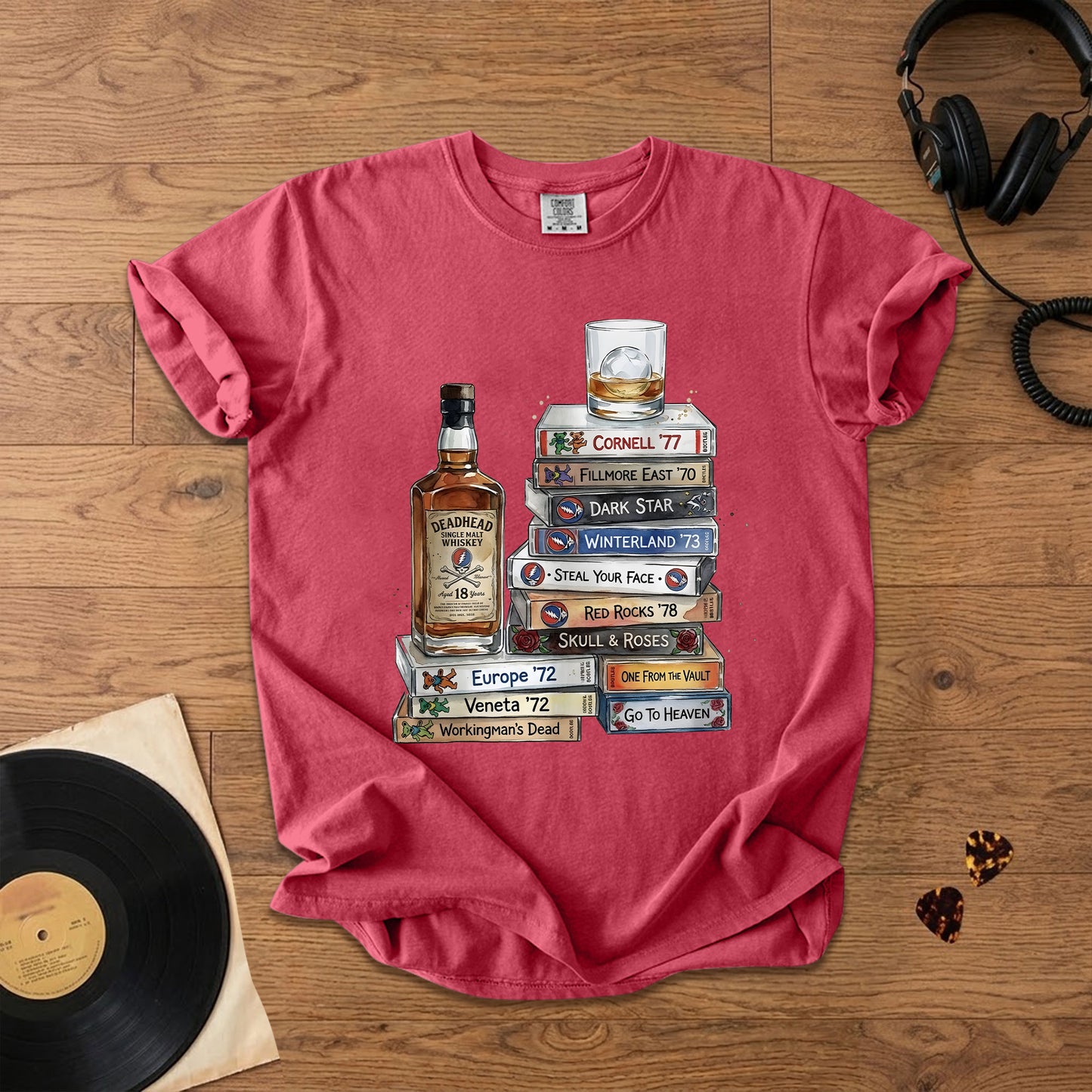Deadhead Whisky Comfort Tee – Retro Grateful Dead Music Graphic Shirt