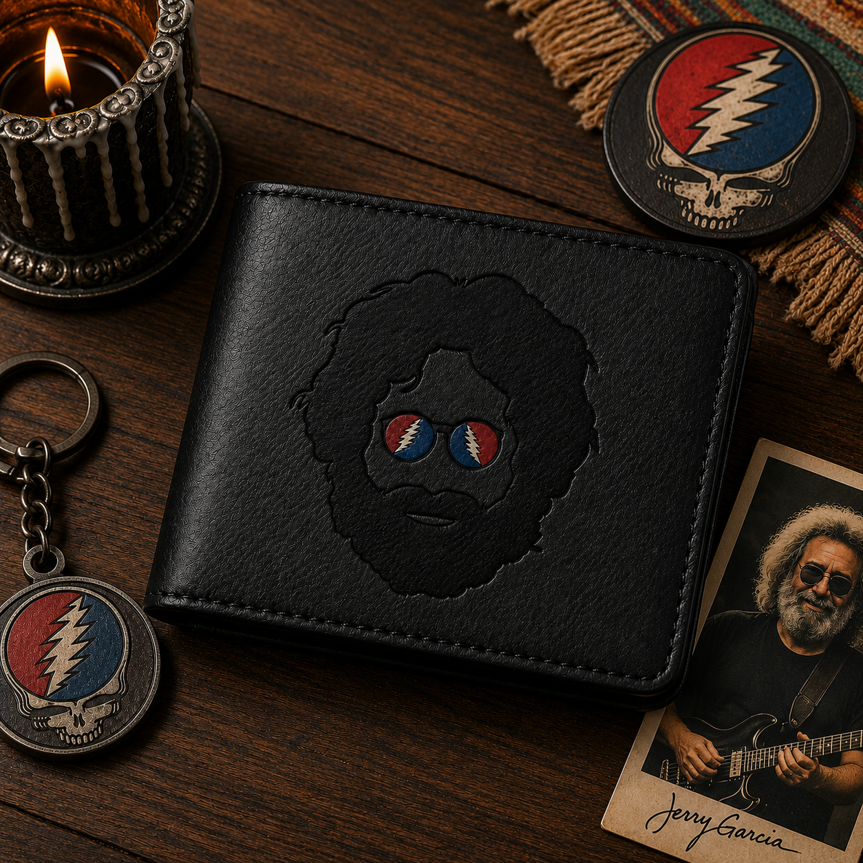 Jerry Garcia Portrait Wallet –  Jerry Garcia Inspired Leather Wallet (With Box)