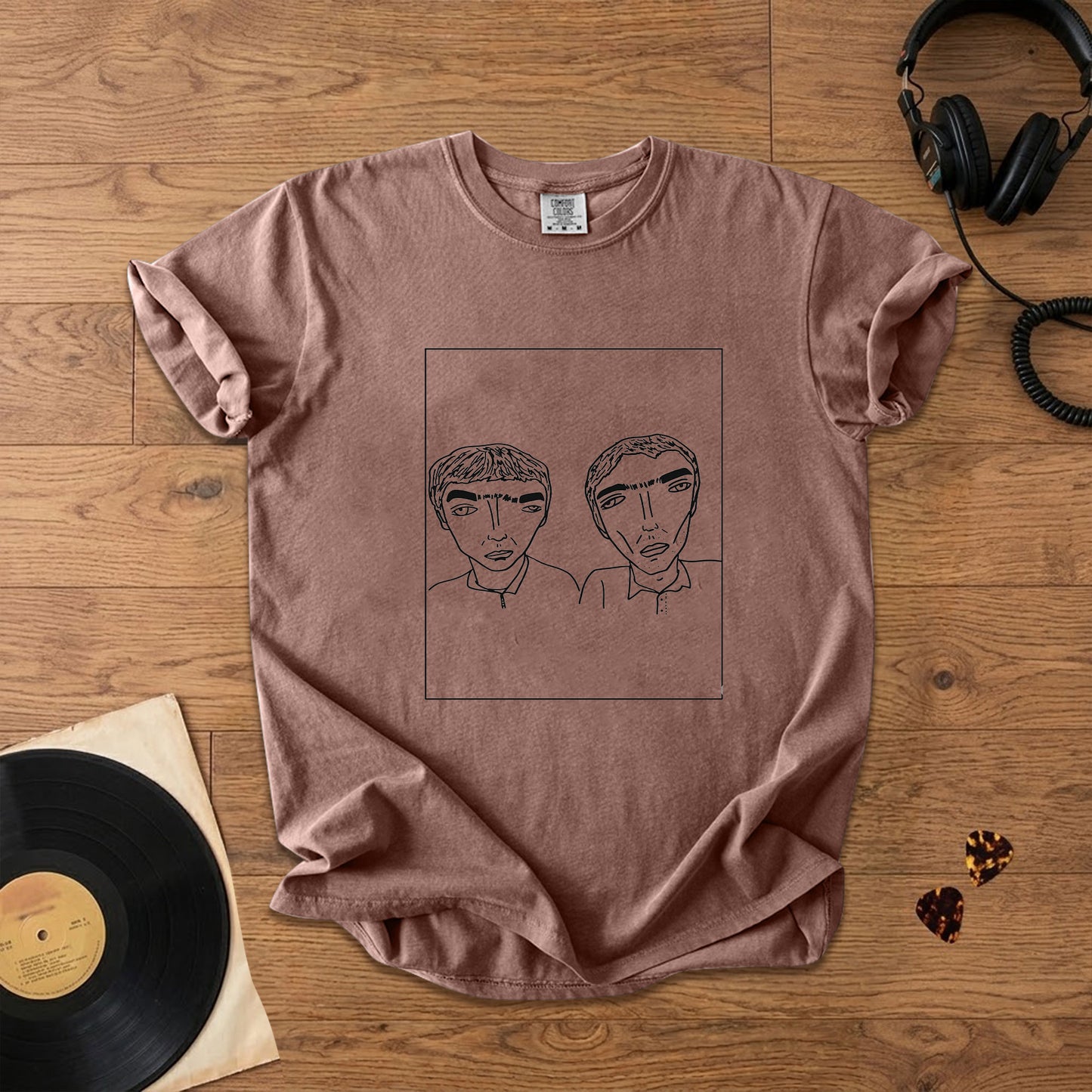 Badly Drawn Gallagher Brothers of Oasis Comfort Tee – Space & Retro Rock Inspired Graphic Shirt