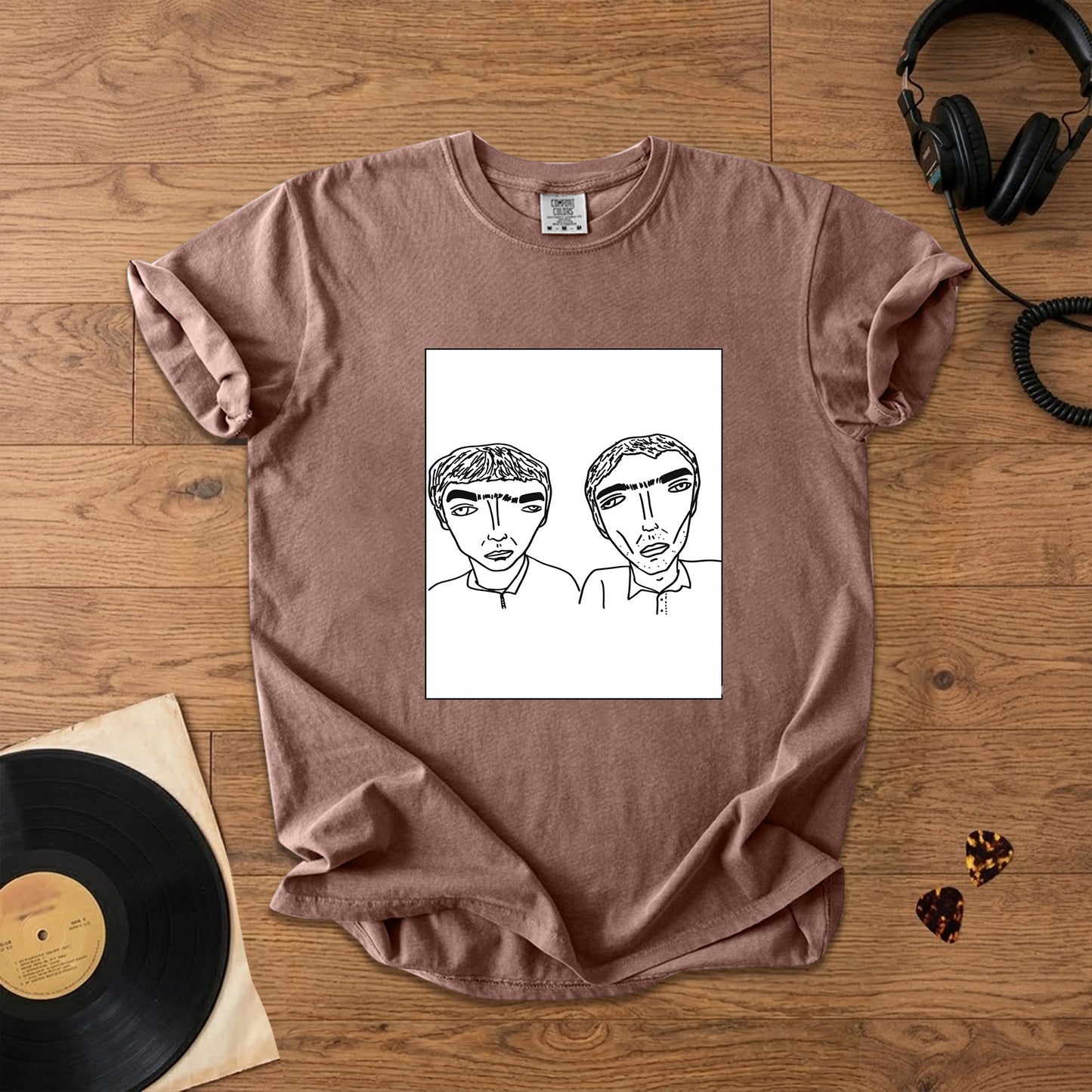 Badly Drawn Liam&Noel Oasis Comfort Tee – Space & Retro Rock Inspired Graphic Shirt