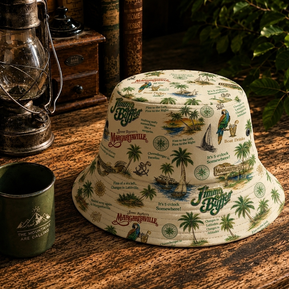Jimmy Buffett Inspired Margaritaville Bucket Hat – Tropical Island Paradise All-Over Print Sun Hat for Beach & Summer Adventures
