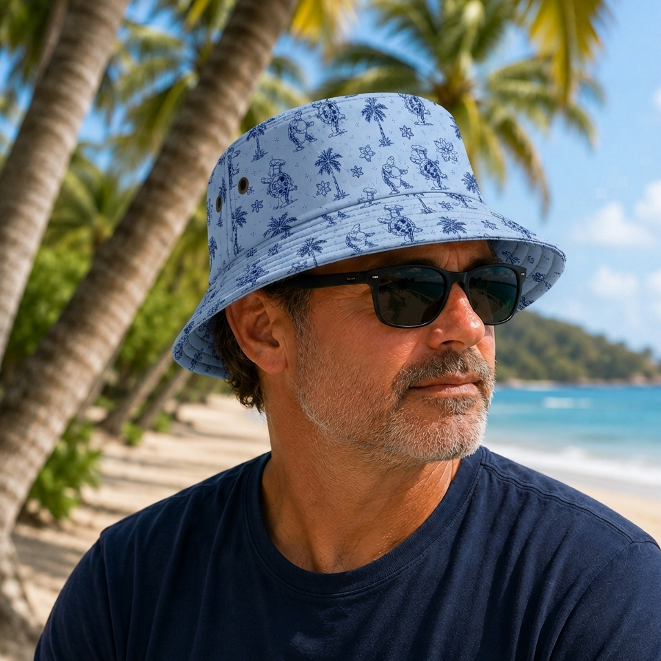 Vintage Grateful Dead Terrapin Turtles Pattern Bucket Hat – Blue All Over Print Festival Hat, Retro Jam Band Inspired Unisex Sun Hat