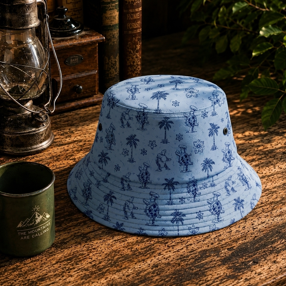 Vintage Grateful Dead Terrapin Turtles Pattern Bucket Hat – Blue All Over Print Festival Hat, Retro Jam Band Inspired Unisex Sun Hat