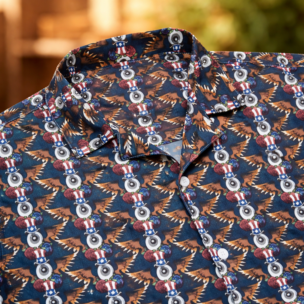 Grateful Dead Accent Hawaiian Shirt – Eagle & Stealie All-Over Print Button-Up