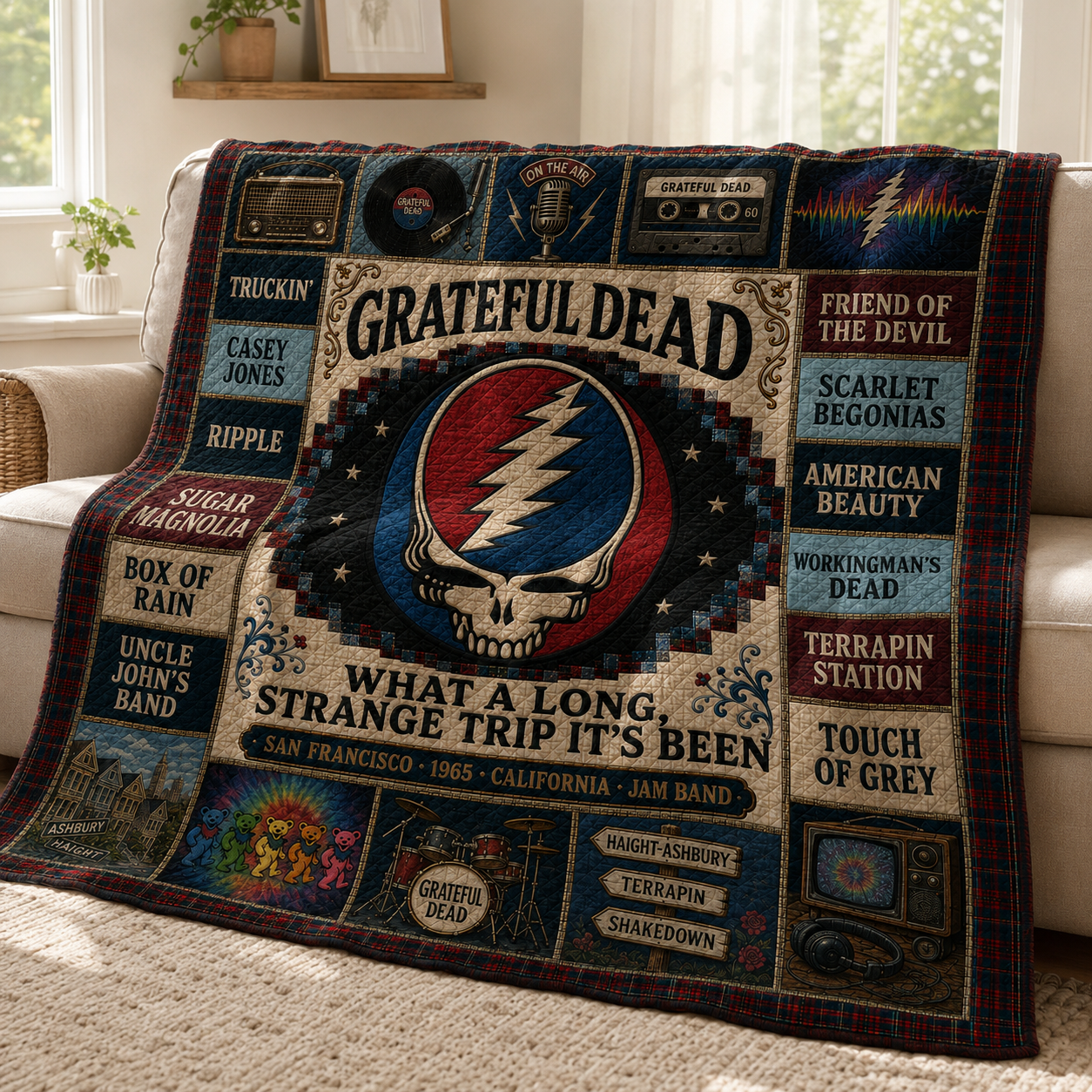 Grateful Dead Steal Your Face Quilt Blanket – Vintage Nostalgics High Quality Blanket For Deadheads