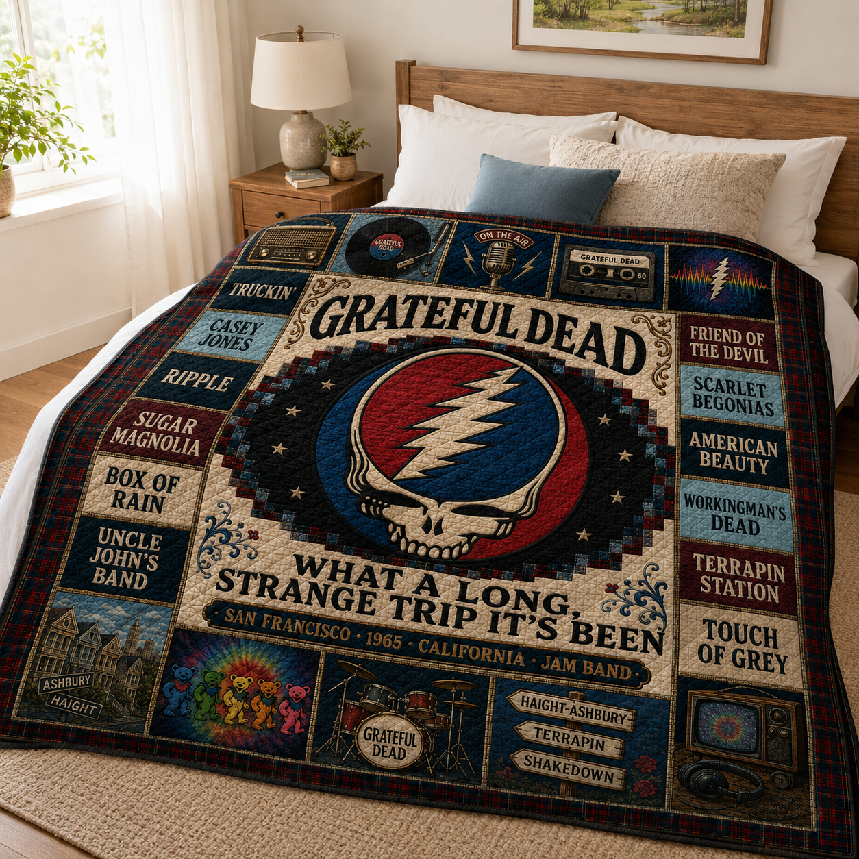 Grateful Dead Steal Your Face Quilt Blanket – Vintage Nostalgics High Quality Blanket For Deadheads