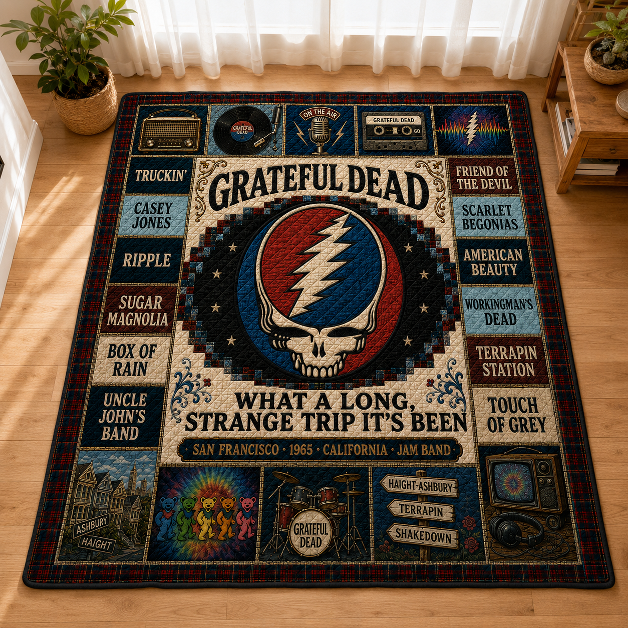 Grateful Dead Steal Your Face Quilt Blanket – Vintage Nostalgics High Quality Blanket For Deadheads