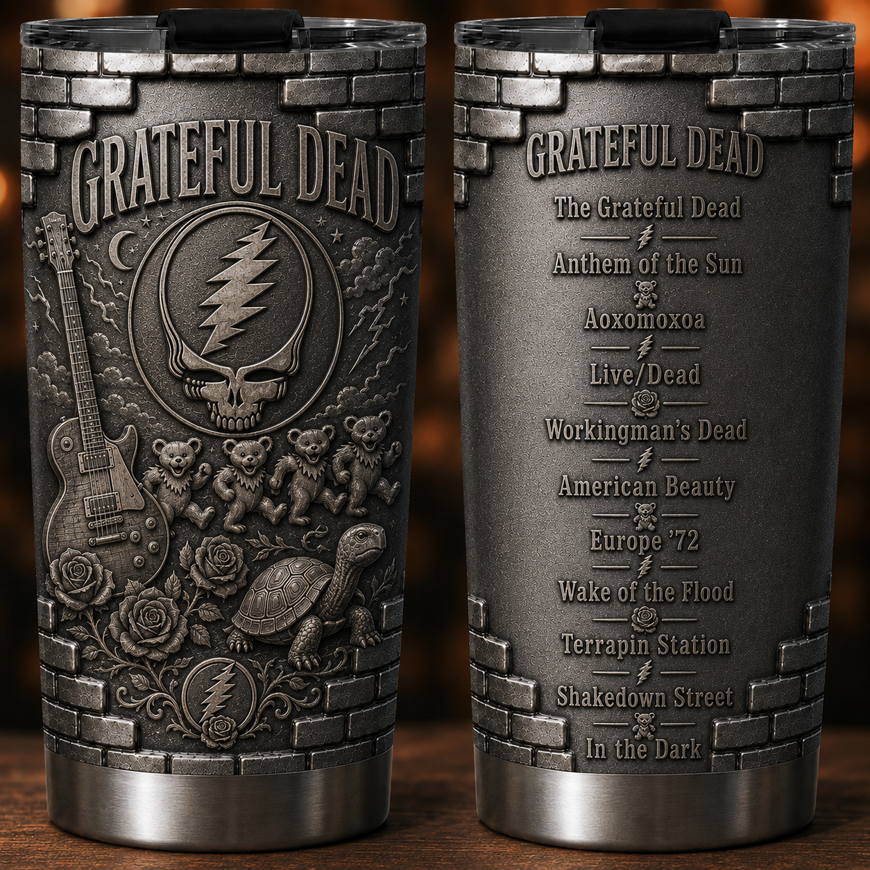 Grateful Dead 3D Printed Stainless Steel Tumbler - Rock Band Album List Travel Mug