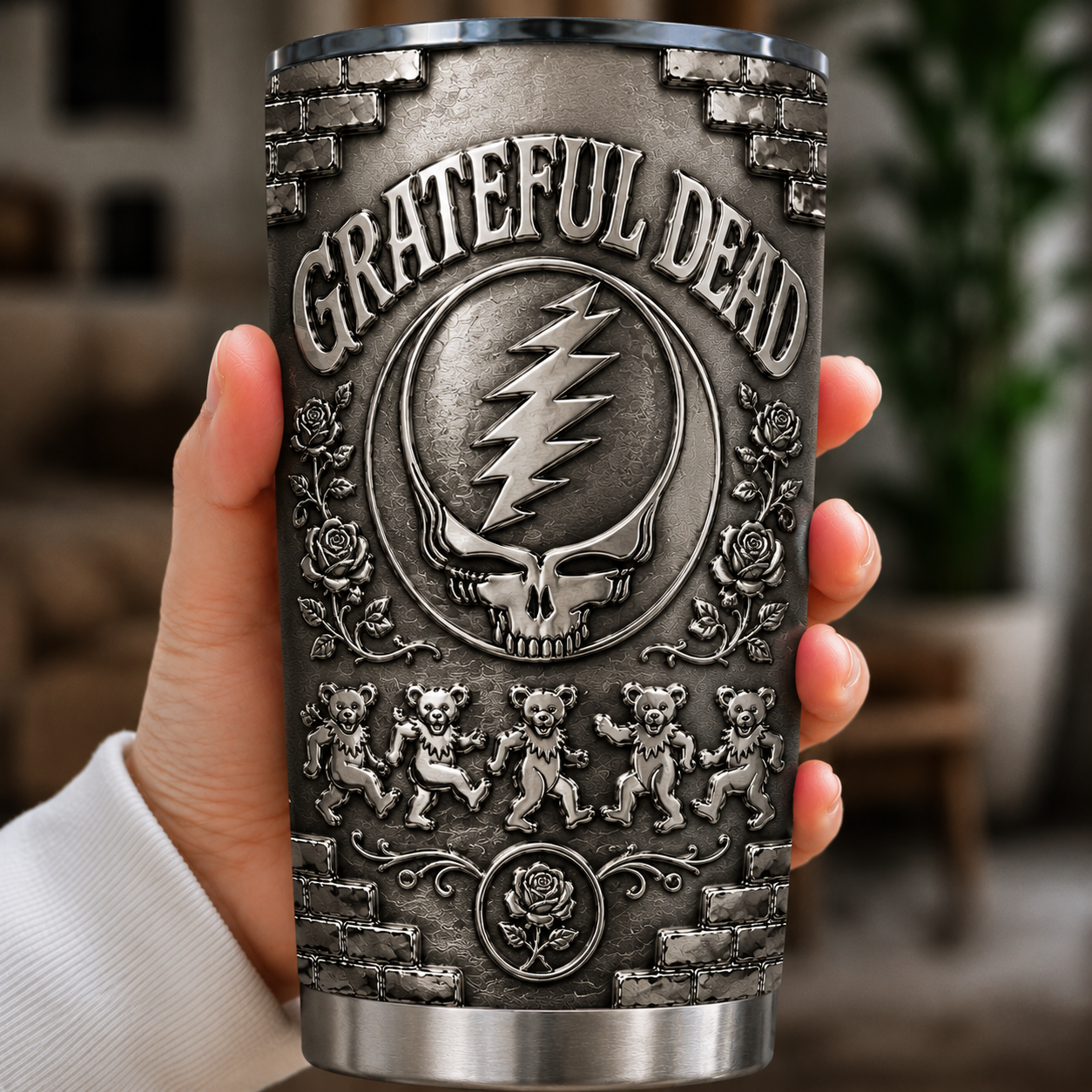 Grateful Dead 3D Printed Stainless Steel Tumbler - Steal Your Face Travel Mug - Double Wall Vacuum Insulated Cup