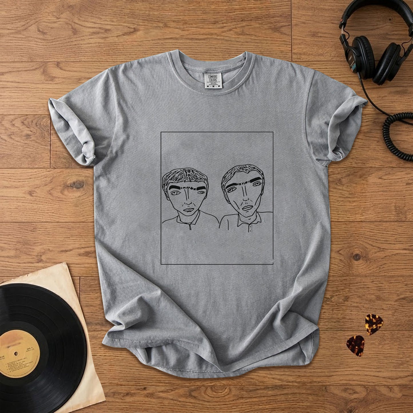 Badly Drawn Gallagher Brothers of Oasis Comfort Tee – Space & Retro Rock Inspired Graphic Shirt