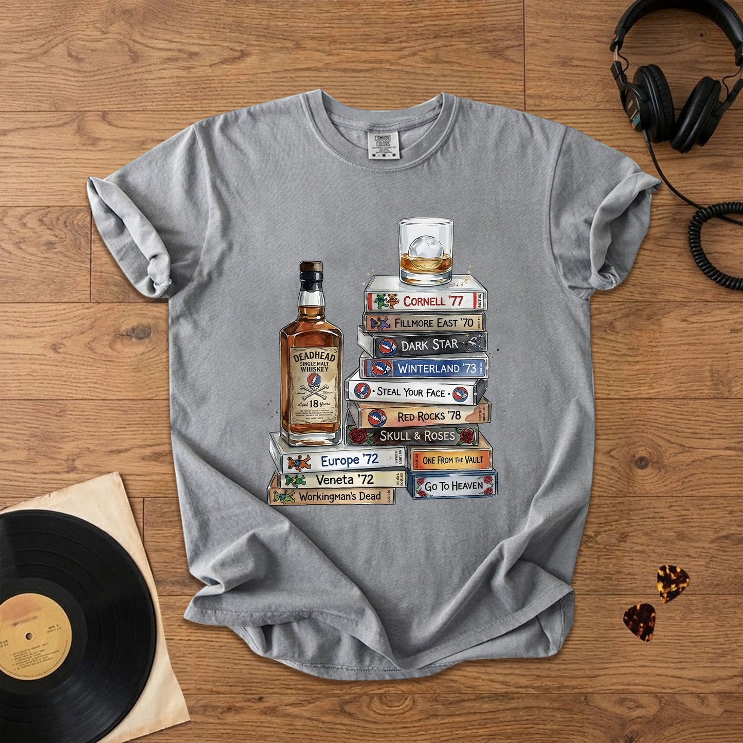 Deadhead Whisky Comfort Tee – Retro Grateful Dead Music Graphic Shirt