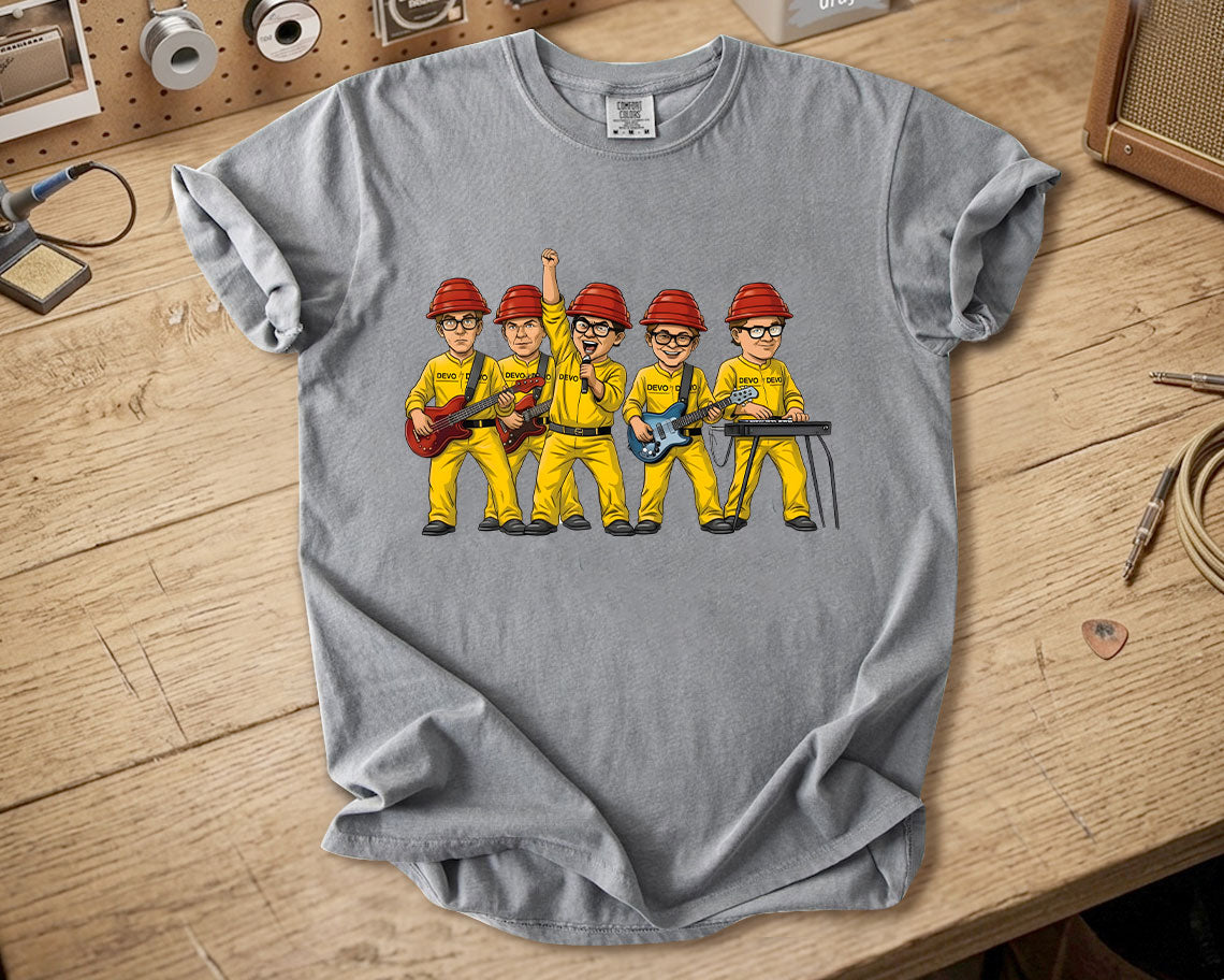 DEVO Comfort Colors Tee – Band Members Red Energy Dome Tribute New Wave Rock Shirt