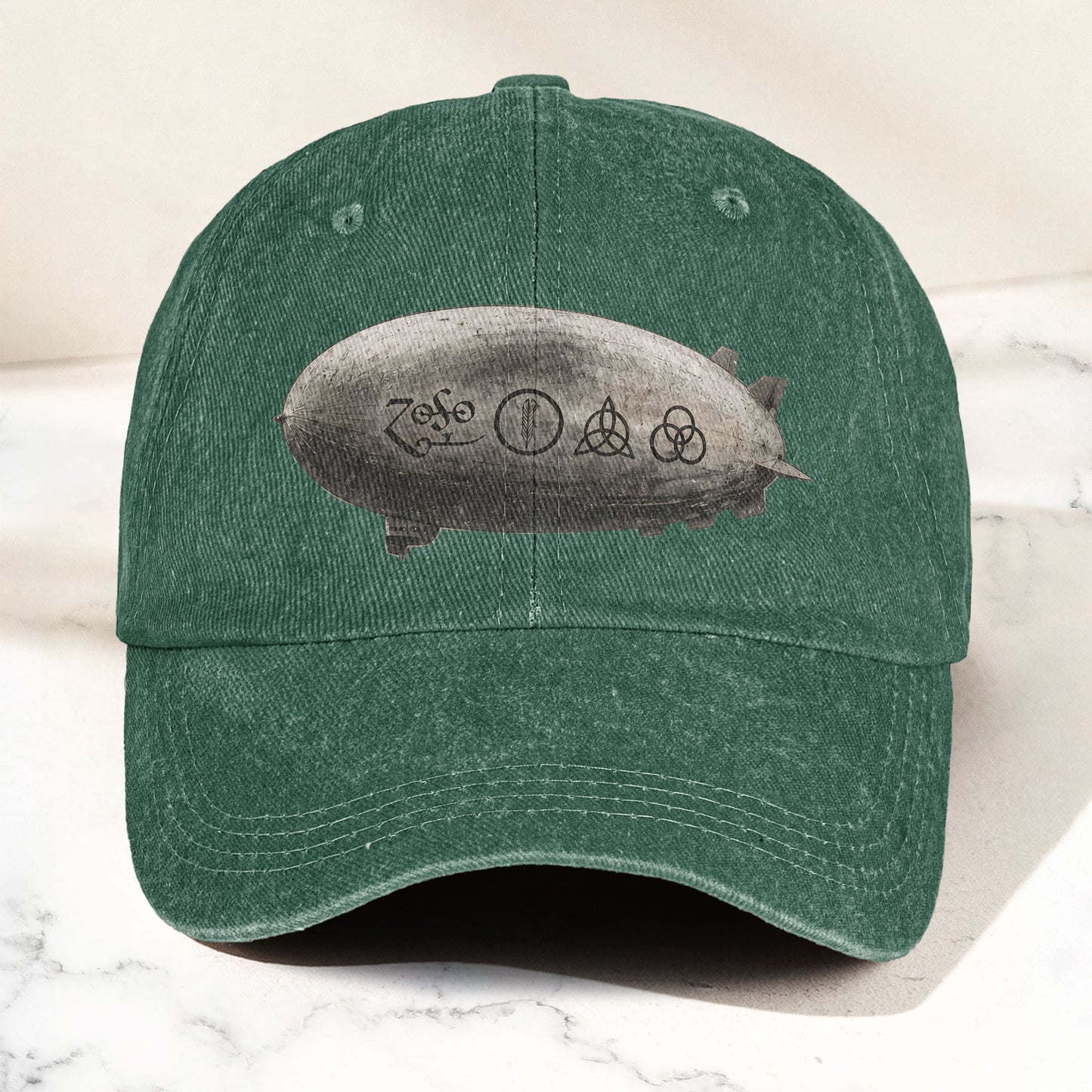 Led Zeppelin Zoso Four Symbols Airship Graphic Denim Cap – Retro Vintage Dad Cap Gift For Dad (With Box)