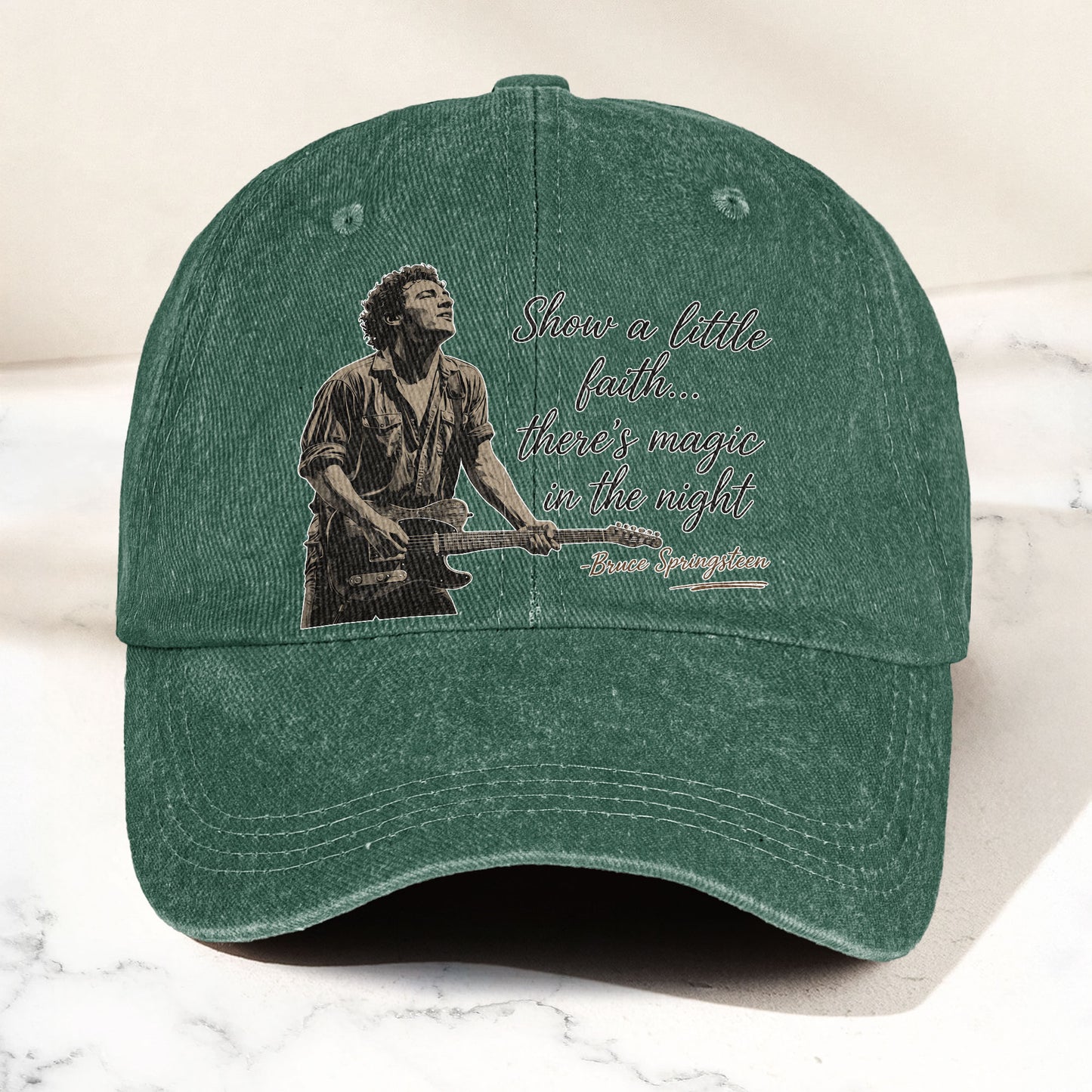 Bruce Springsteen Thunder Road Lyric Show A Little Faith Denim Cap – Retro Vintage Dad Cap Gift For Dad (With Box)