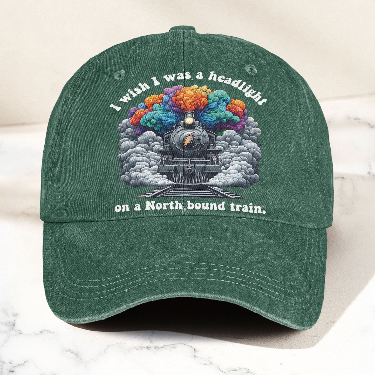 Grateful Dead I Know You Rider Headlight North Bound Train Denim Cap – Retro Vintage Dad Cap Gift For Dad (With Box)