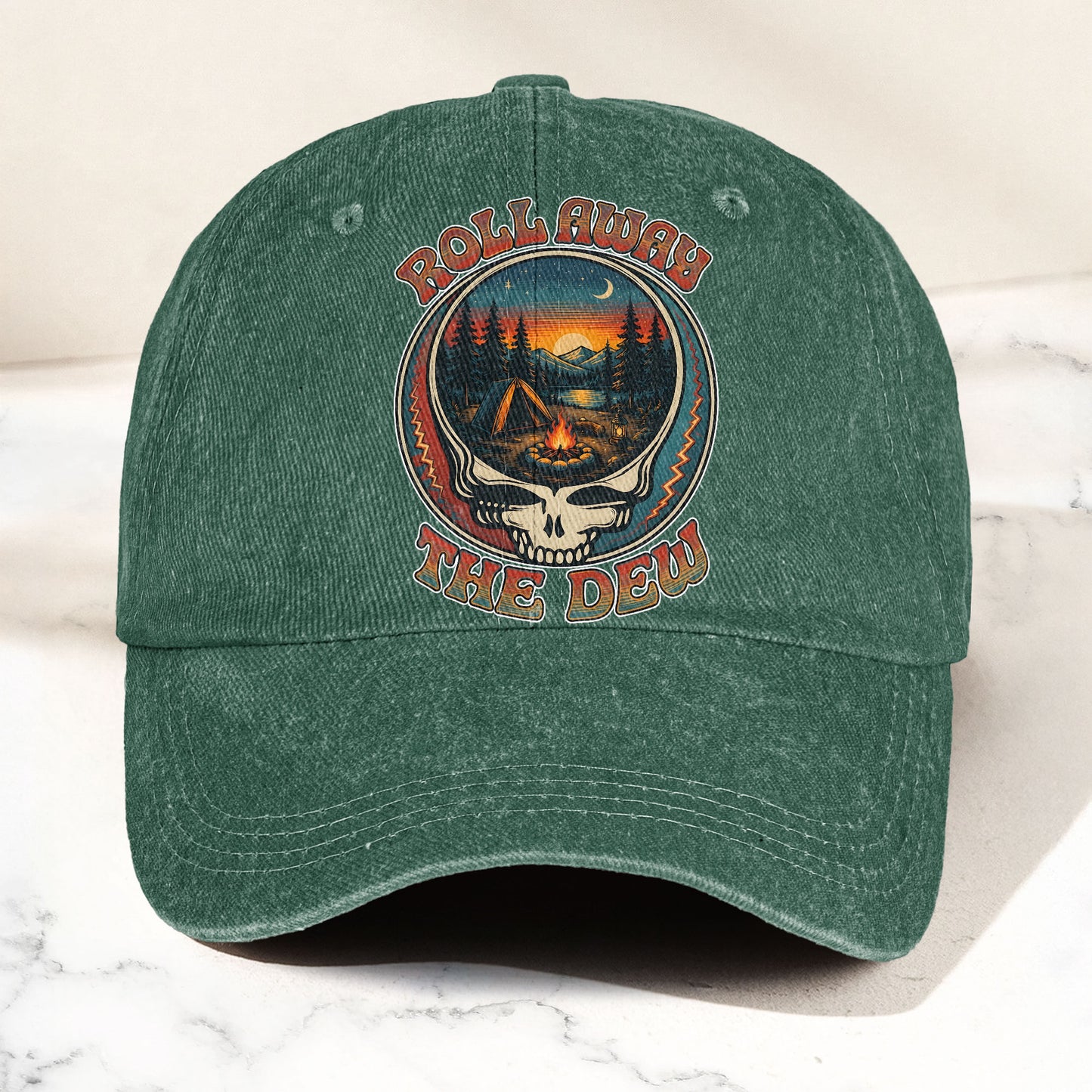 Grateful Dead Franklins Tower Roll Away The Dew Camping Denim Cap – Retro Vintage Dad Cap Gift For Dad (With Box)