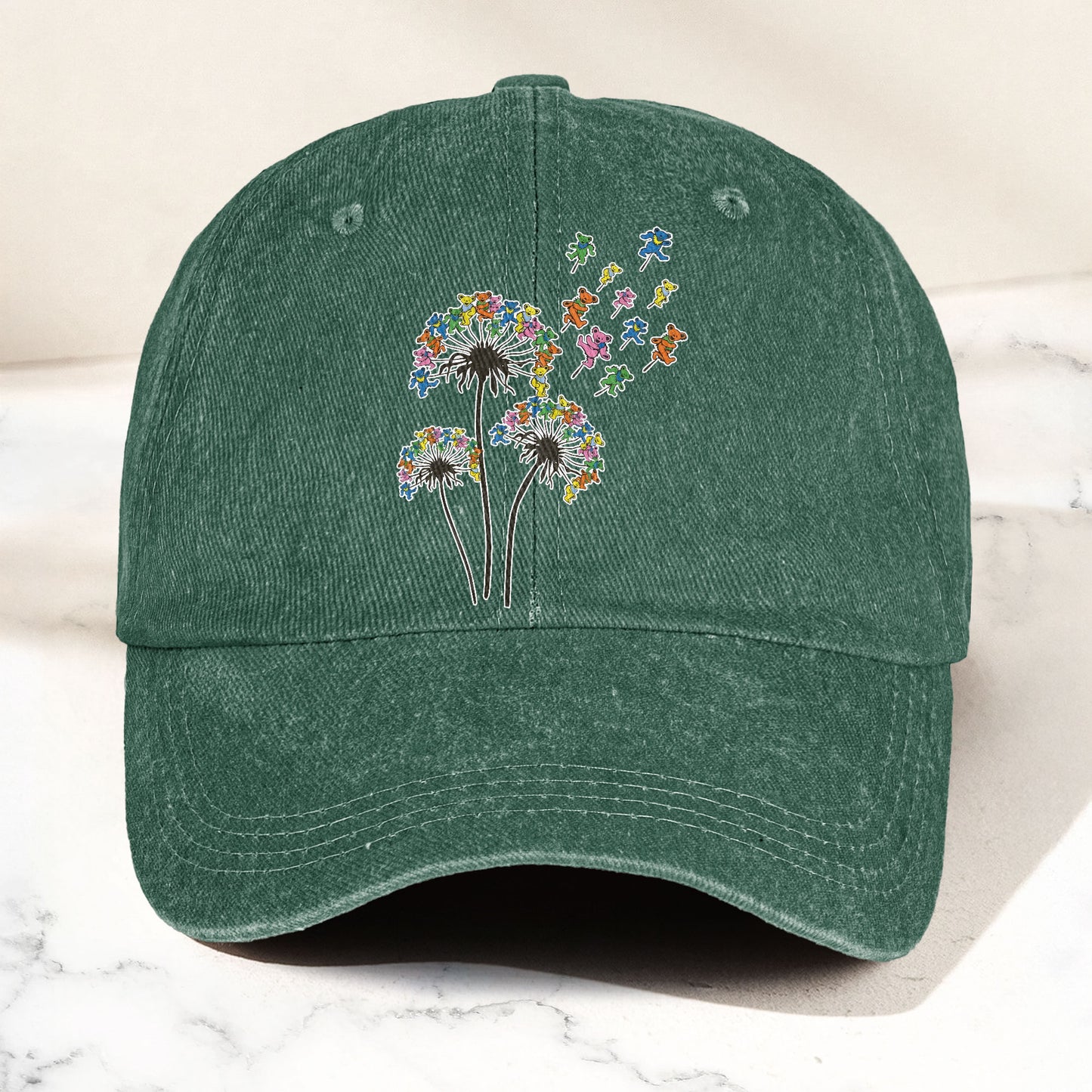 Grateful Dead Dancing Bears Dandelion Graphic Denim Cap – Retro Vintage Dad Cap Gift For Dad (With Box)