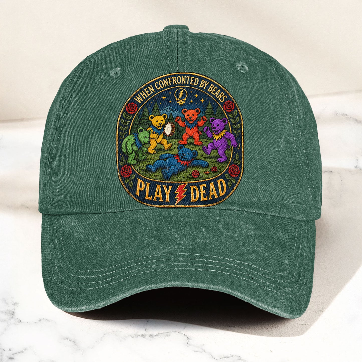 Grateful Dead When Confronted By Bears Dancing Bears Denim Cap – Retro Vintage Dad Cap Gift For Dad (With Box)