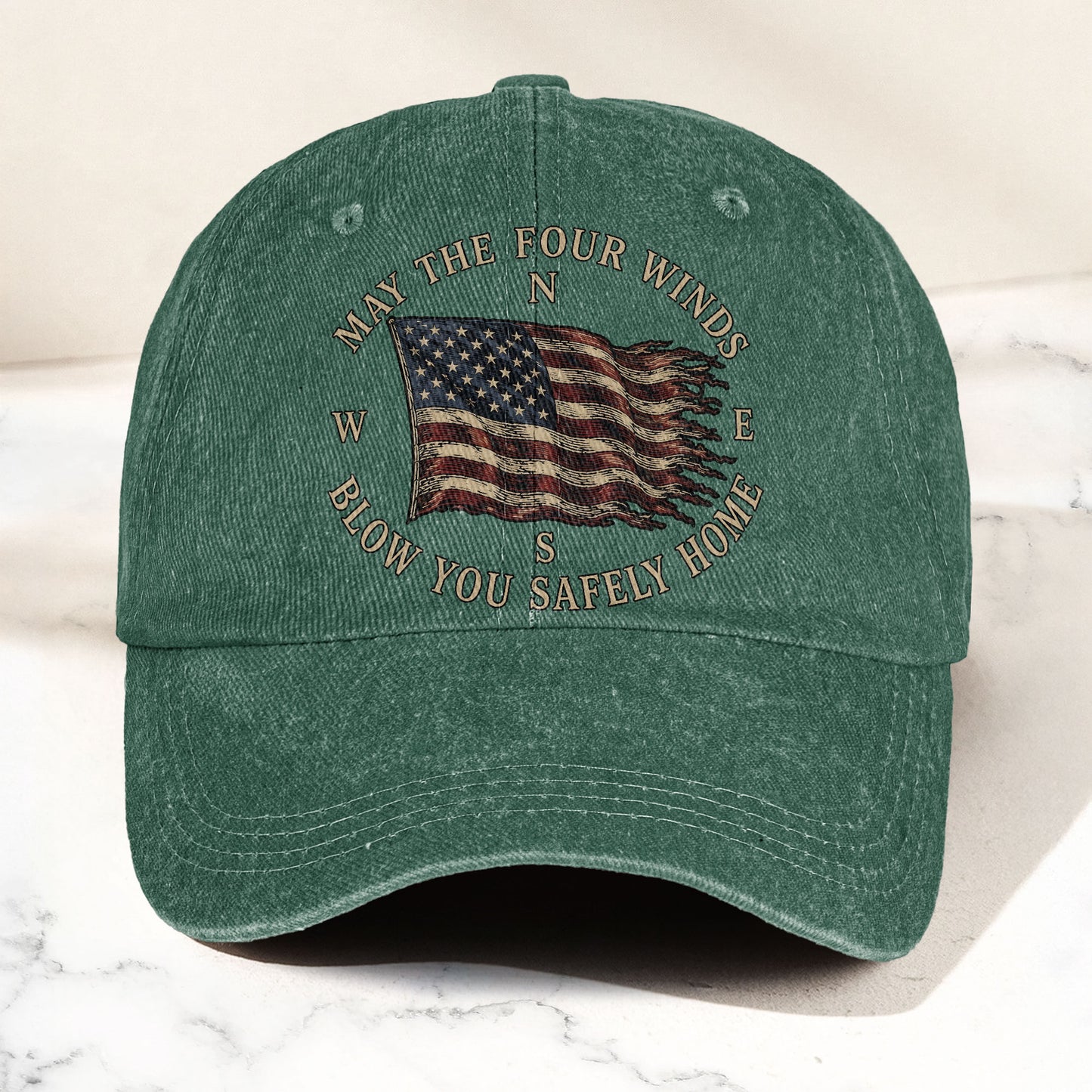 May The Four Winds Blow You Safely Home American Flag Denim Cap – Retro Vintage Dad Cap Gift For Dad (With Box)