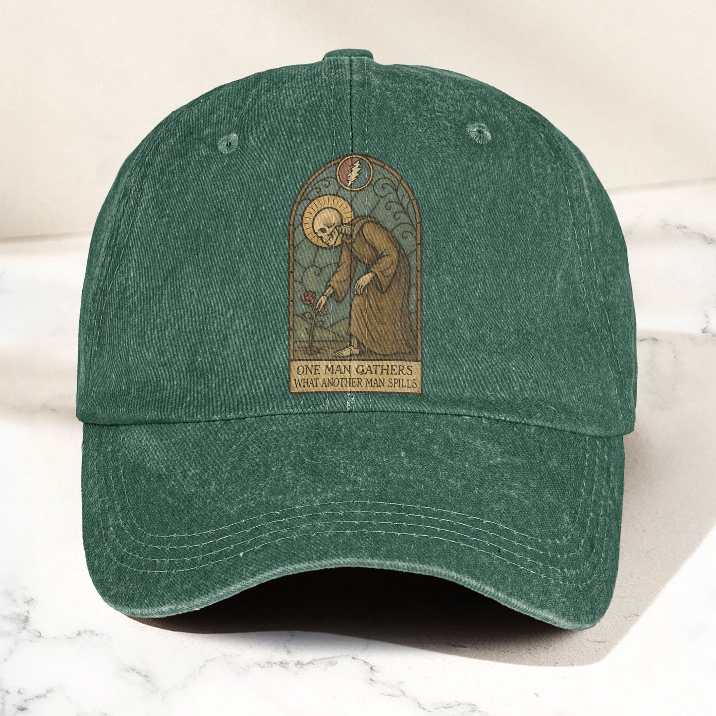 Grateful Dead St Stephen One Man Gathers Lyrics Stained Glass Denim Cap – Retro Vintage Dad Cap Gift For Dad (With Box)