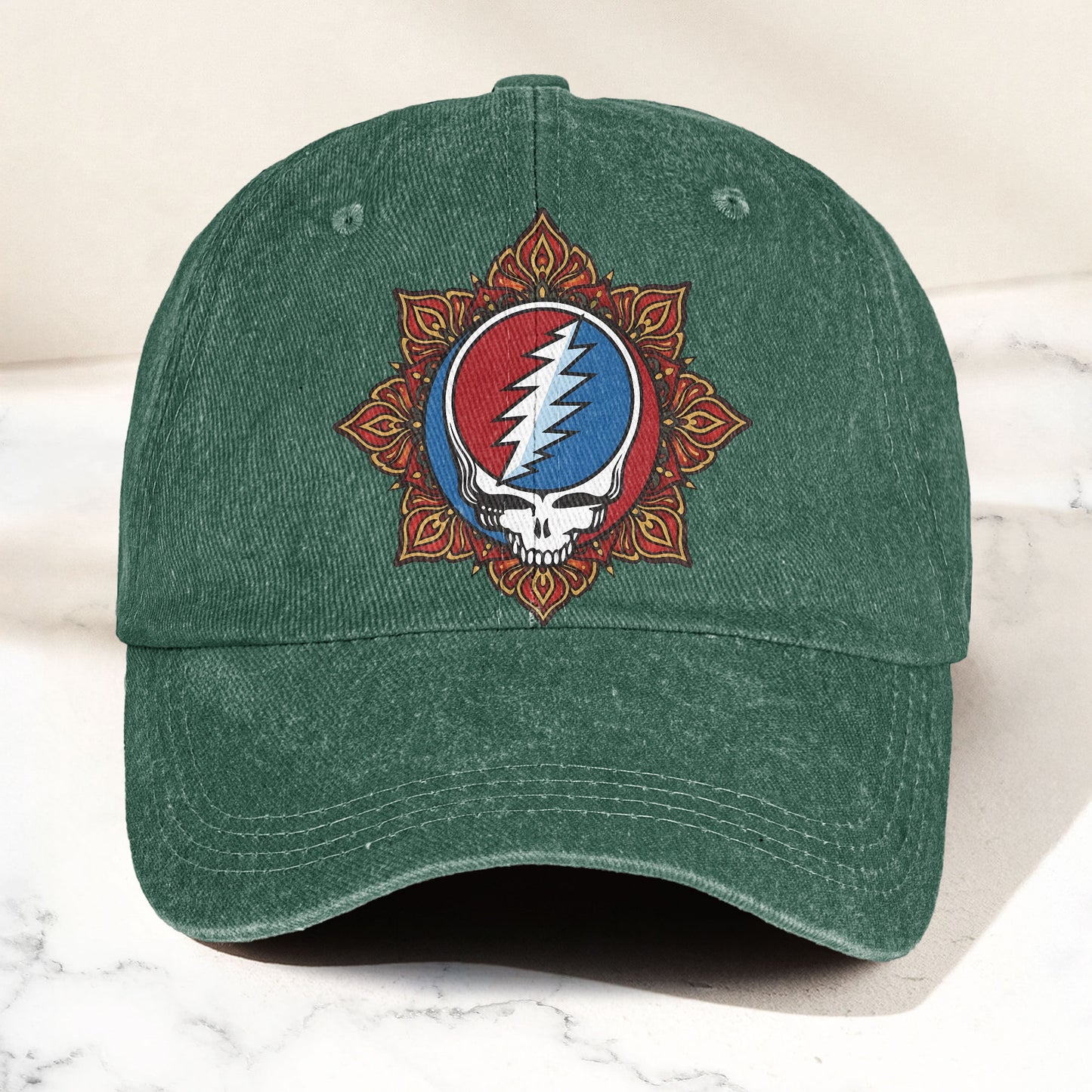 Grateful Dead Steal Your Face Mandala Lightning Skull Denim Cap – Retro Vintage Dad Cap Gift For Dad (With Box)