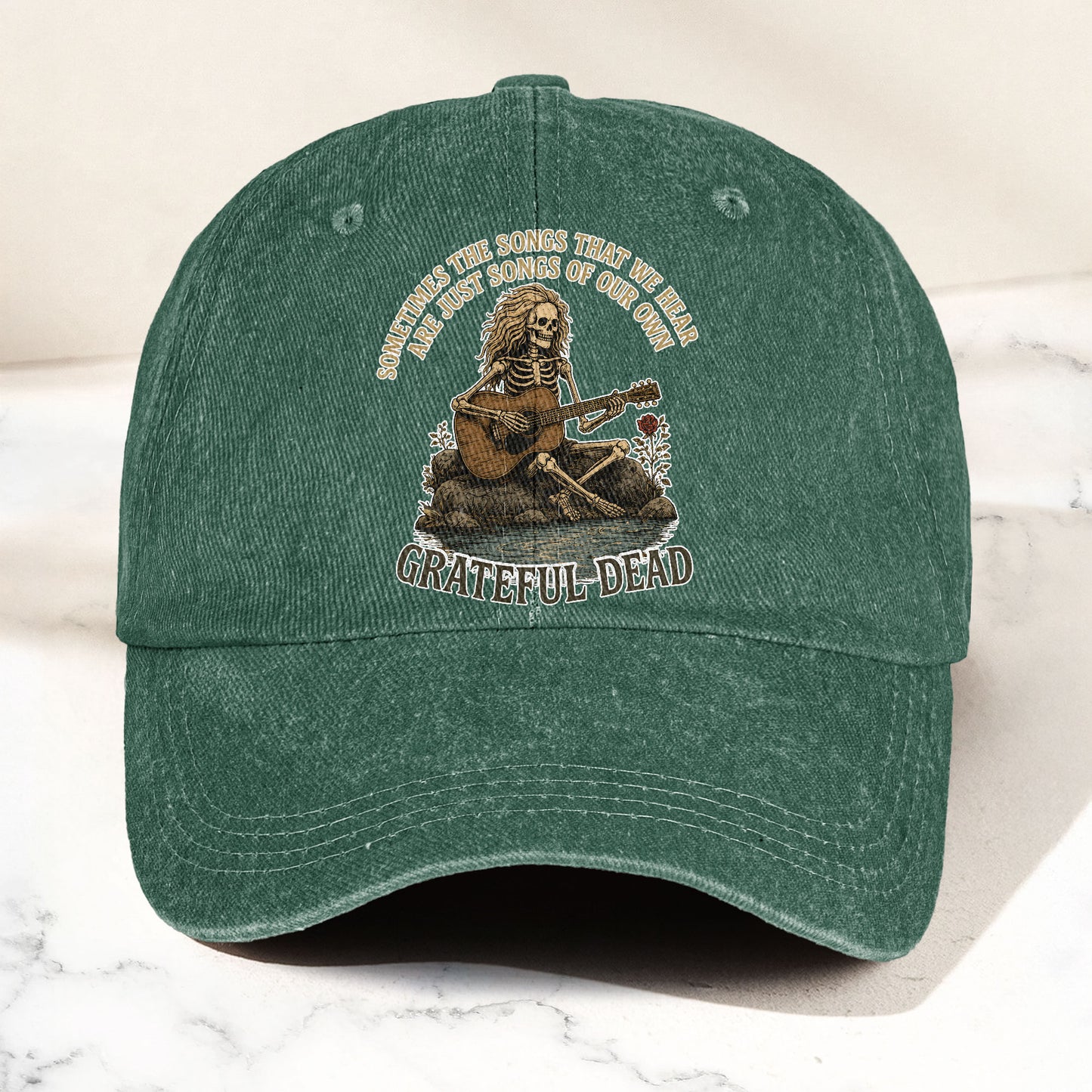 Grateful Dead Eyes Of The World Lyrics Skeleton Denim Cap – Retro Vintage Dad Cap Gift For Dad (With Box)