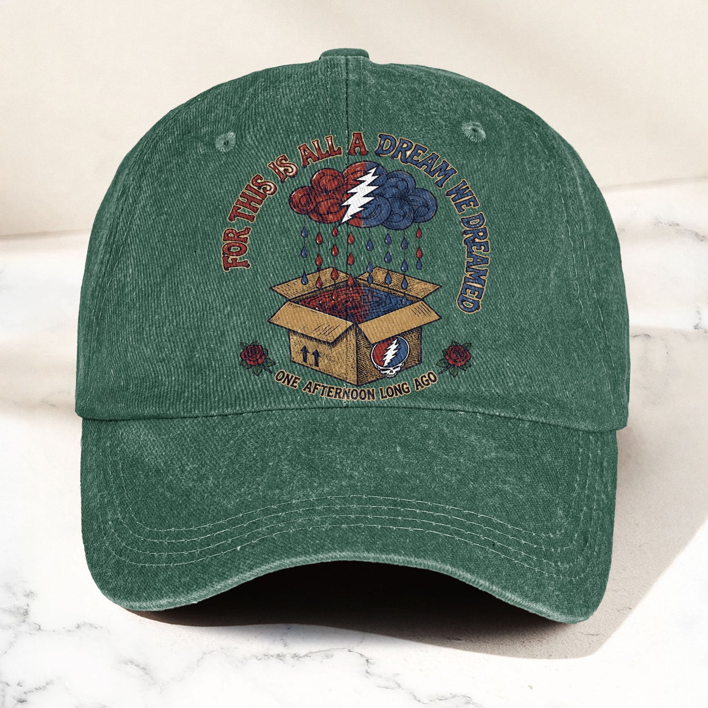 Grateful Dead Box Of Rain Dream We Dreamed Music Merch Denim Cap – Retro Vintage Dad Cap Gift For Dad (With Box)