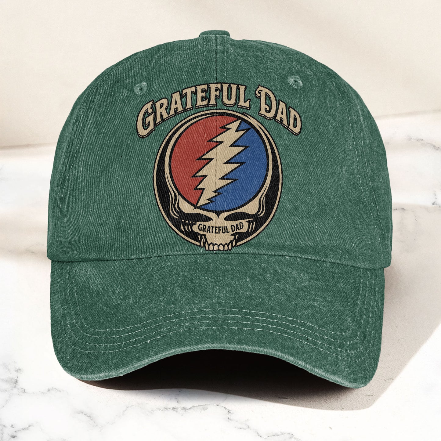 Grateful Dead Grateful Dad Steal Your Face Lightning Skull Denim Cap – Retro Vintage Dad Cap Gift For Dad (With Box)