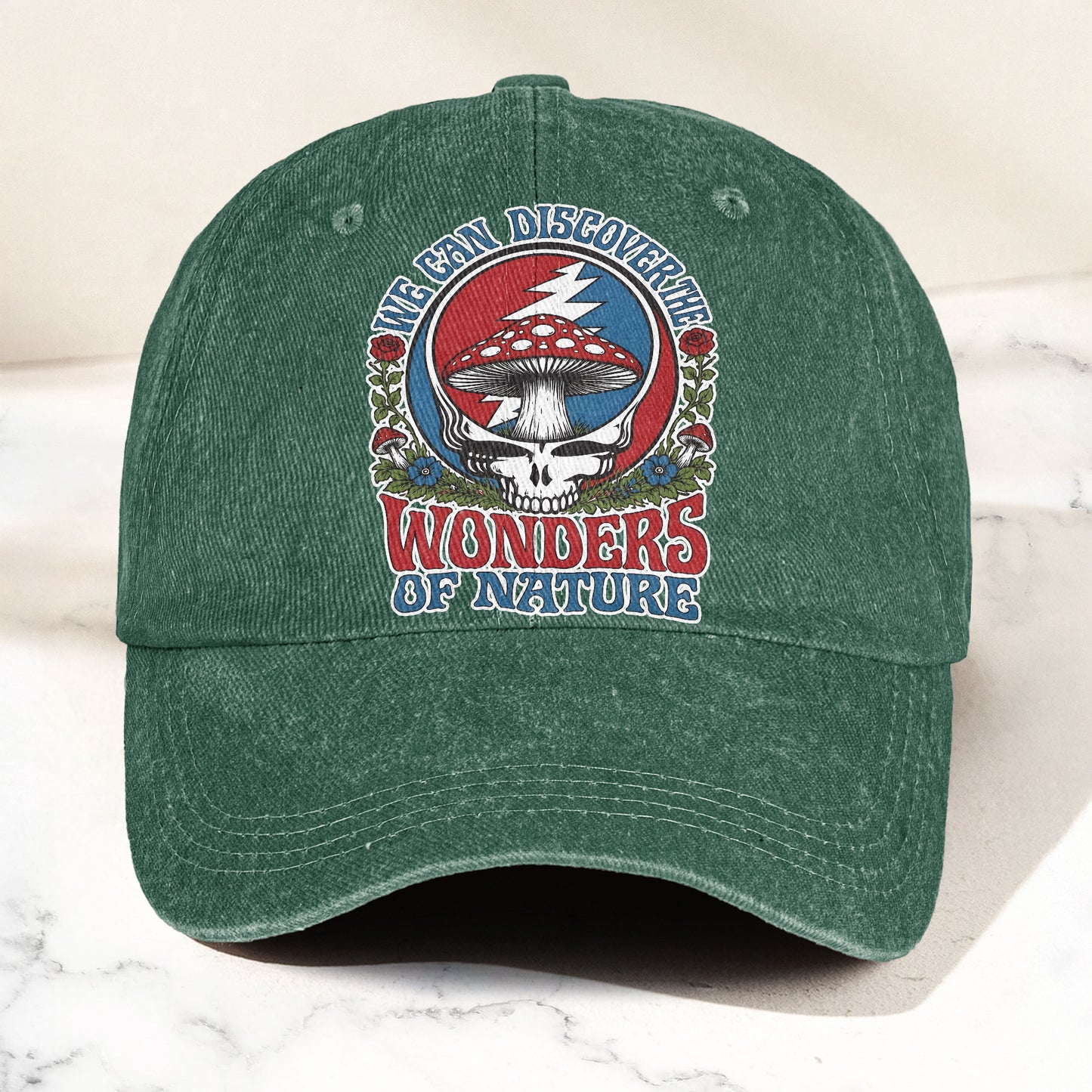 Grateful Dead Wonders Of Nature Mushroom Steal Your Face Denim Cap – Retro Vintage Dad Cap Gift For Dad (With Box)