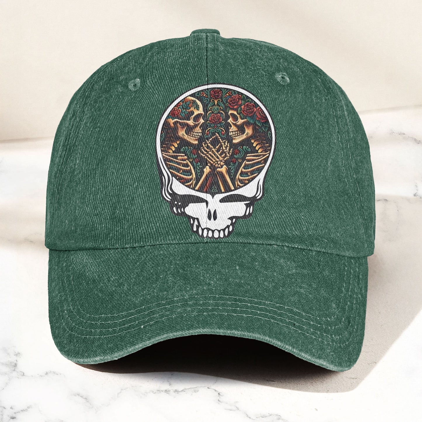 Grateful Dead Lovers Skeletons Steal Your Face Music Merch Denim Cap – Retro Vintage Dad Cap Gift For Dad (With Box)