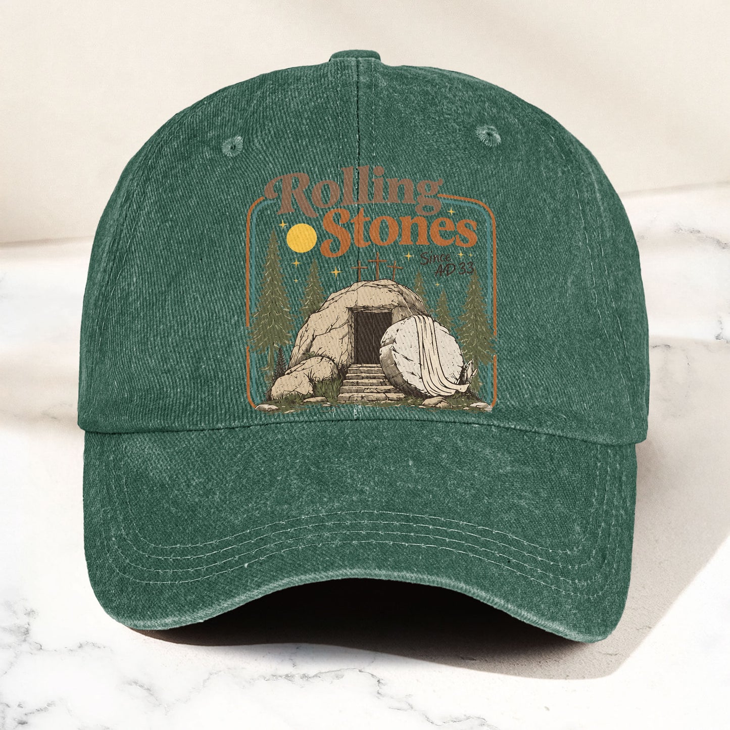The Rolling Stones Christian Parody Empty Tomb Music Merch Denim Cap – Retro Vintage Dad Cap Gift For Dad (With Box)