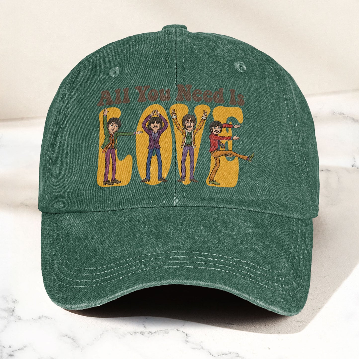 The Beatles All You Need Is Love Cartoon Graphic Music Merch Denim Cap – Retro Vintage Dad Cap Gift For Dad (With Box)