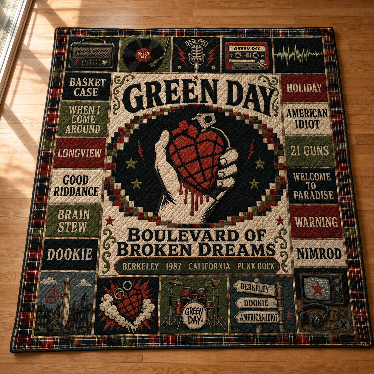 Green Day Punk Rock Quilt Blanket – Boulevard Of Broken Dreams In Every Stitch
