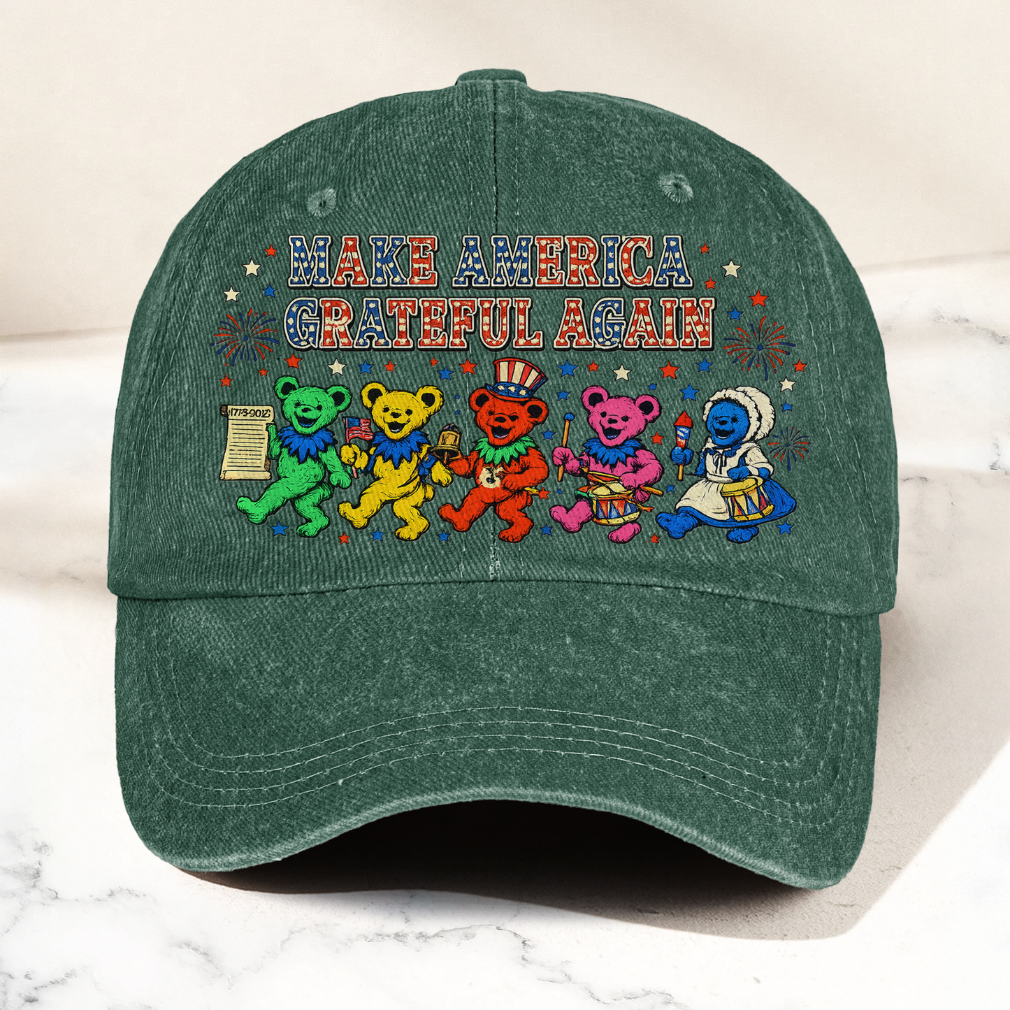 Grateful Dead Make America Grateful Again Dancing Bears Patriotic Denim Cap – Retro Vintage Dad Cap Gift For Dad (With Box)