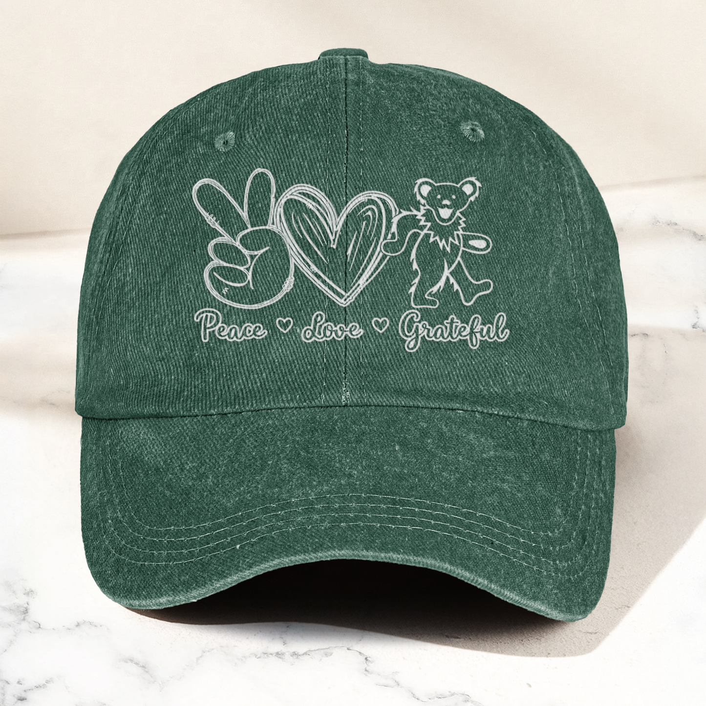 Peace Love Grateful Dancing Bear Vintage Denim Cap – Retro Grateful Dead Band Cap Gift For Dad (With Box)
