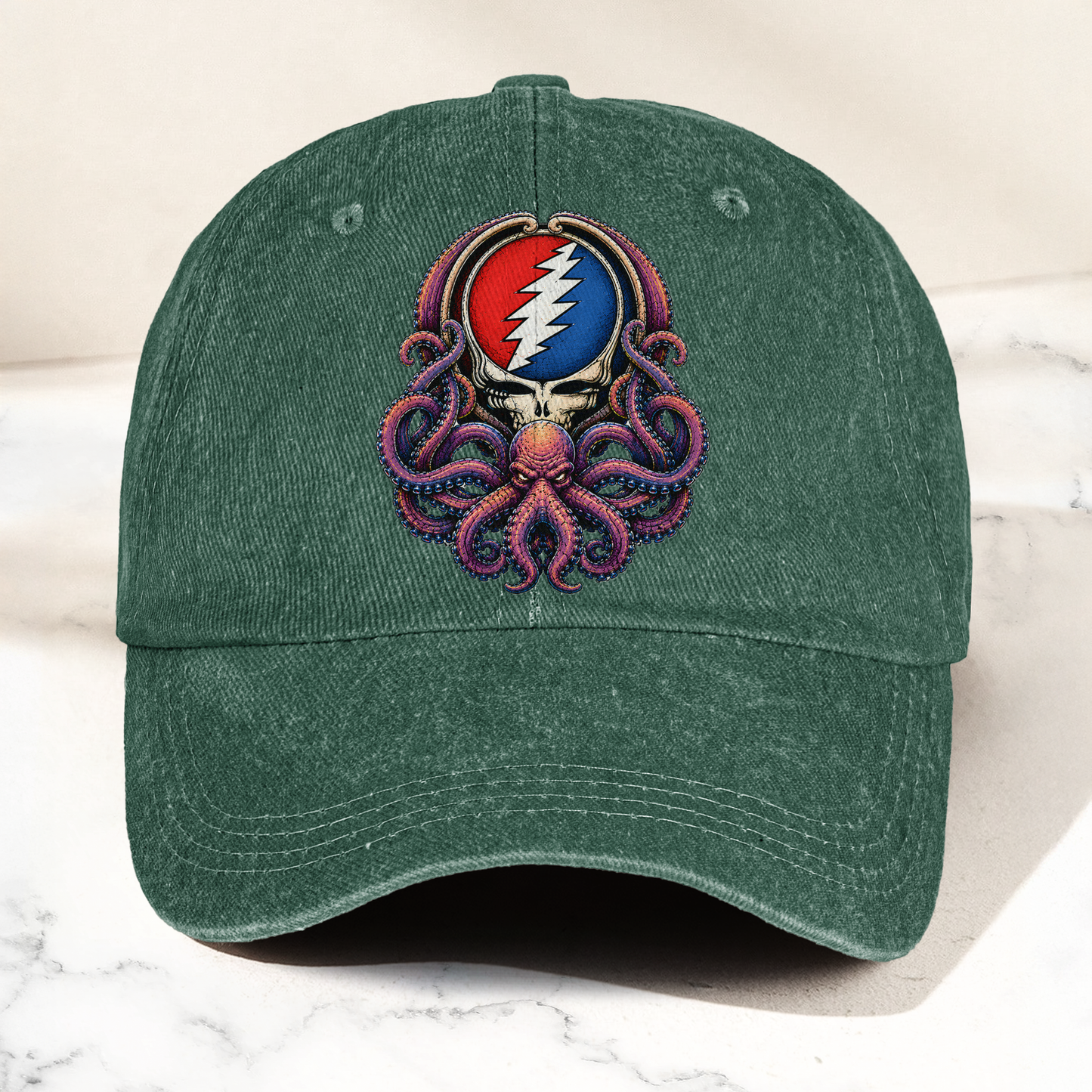Grateful Dead Octopus Kraken Steal Your Face Lightning Skull Denim Cap – Retro Vintage Dad Cap Gift For Dad (With Box)