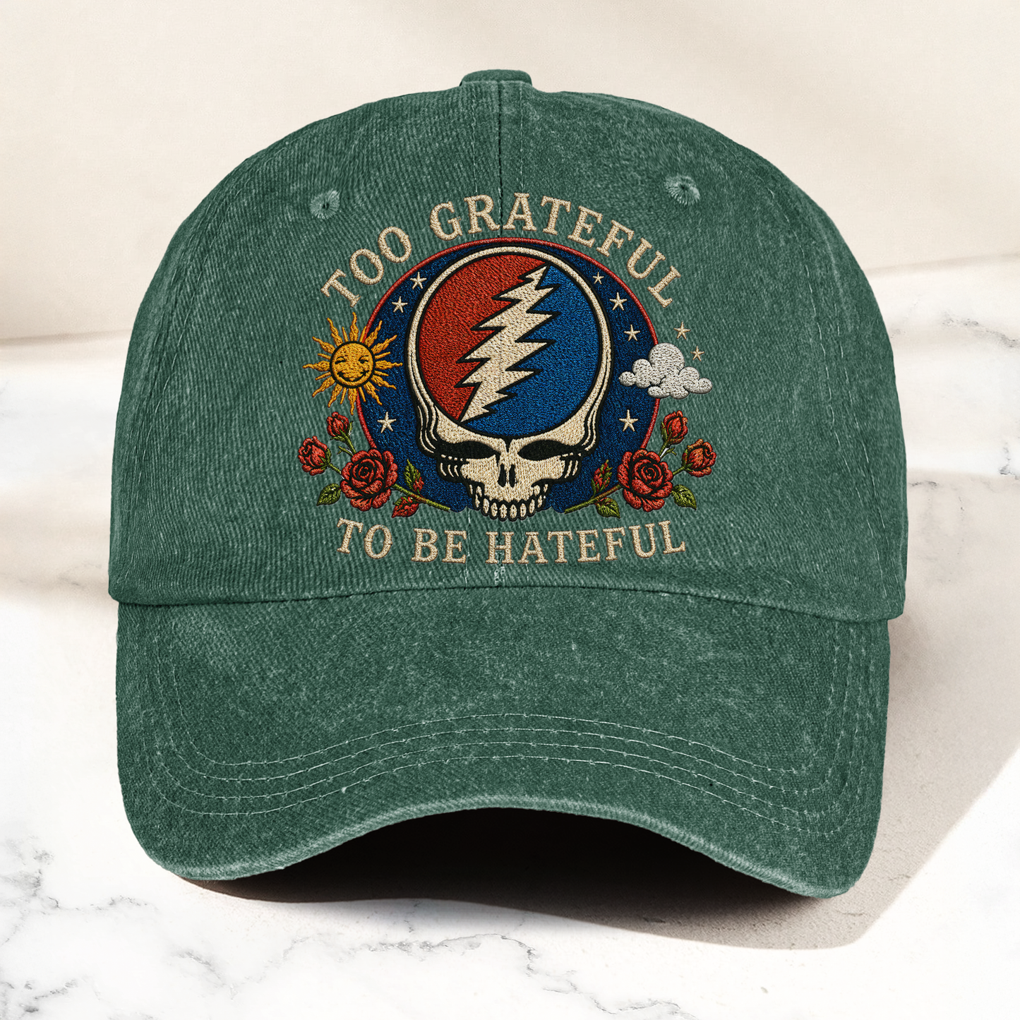 Grateful Dead Too Grateful To Be Hateful Vintage Dad Hat – Deadhead Camping Hat Gift