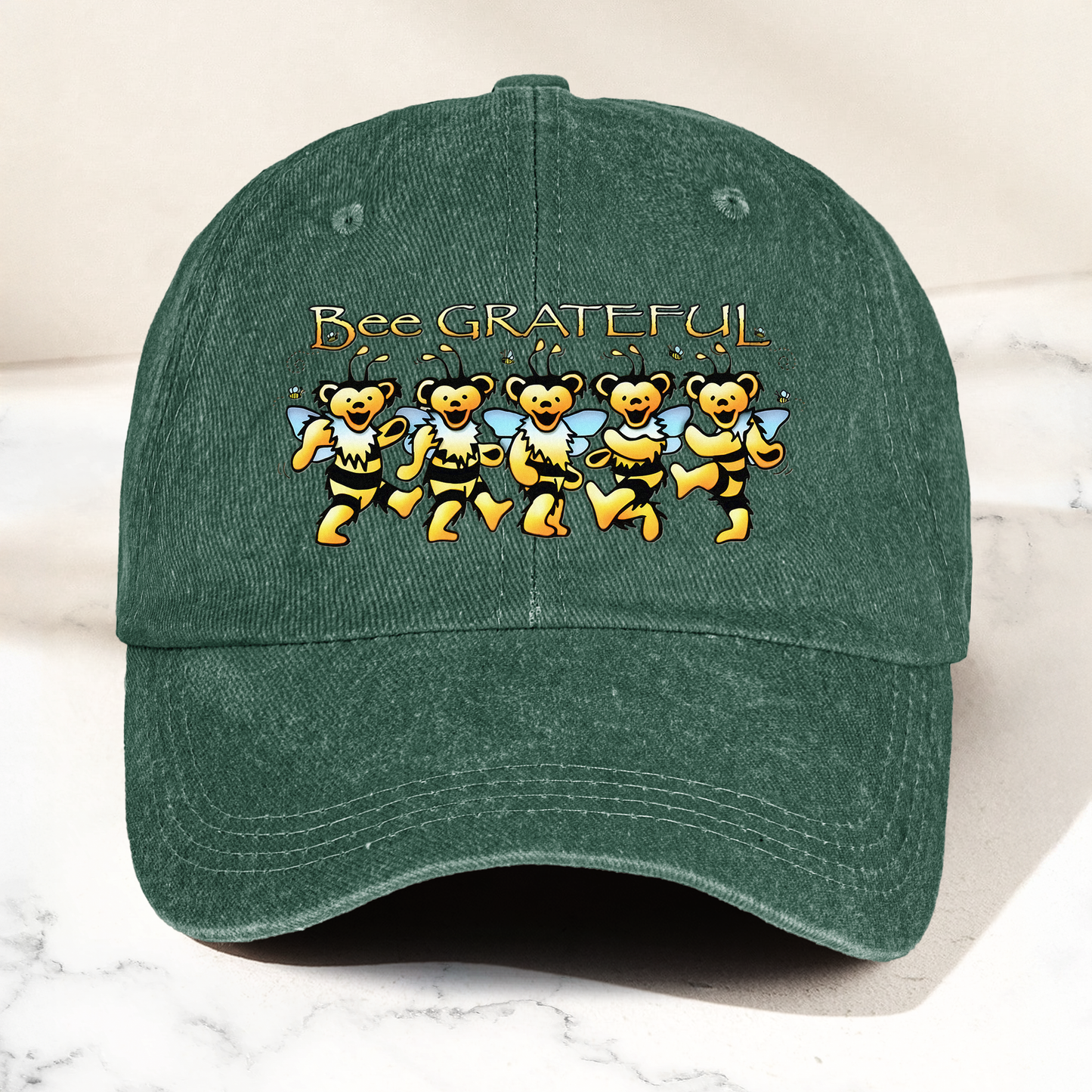 Bee Grateful Denim Cap – Dancing Bears Bee Parody Retro Dad Hat (With Box)
