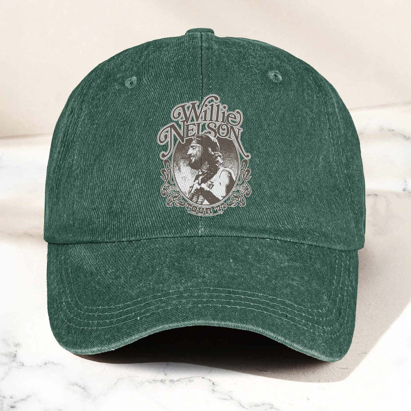 Willie Nelson Portrait Denim Cap – Retro Music Willie Nelson Cap Gift For Dad (With Box)