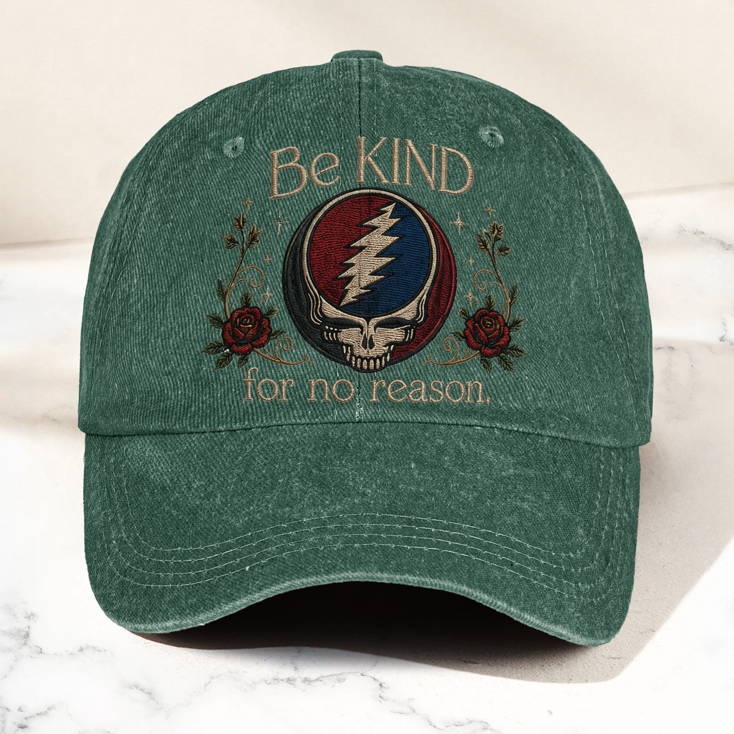 Grateful Dead Be Kind For No Reason Steal Your Face Lightning Skull Denim Cap – Retro Vintage Dad Cap Gift For Dad (With Box)