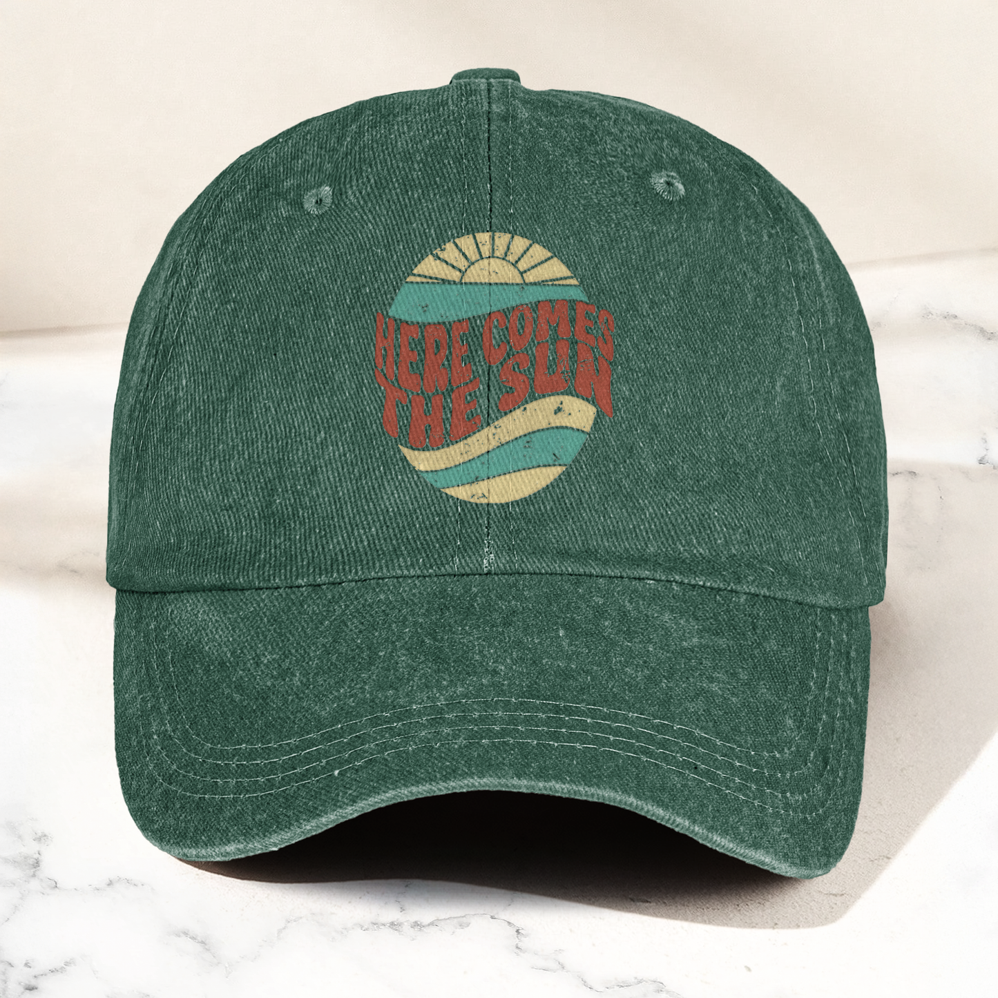 Groovy Here Comes The Sun Denim Cap – Retro The Beatles Merch Gift for Dad (With Box)