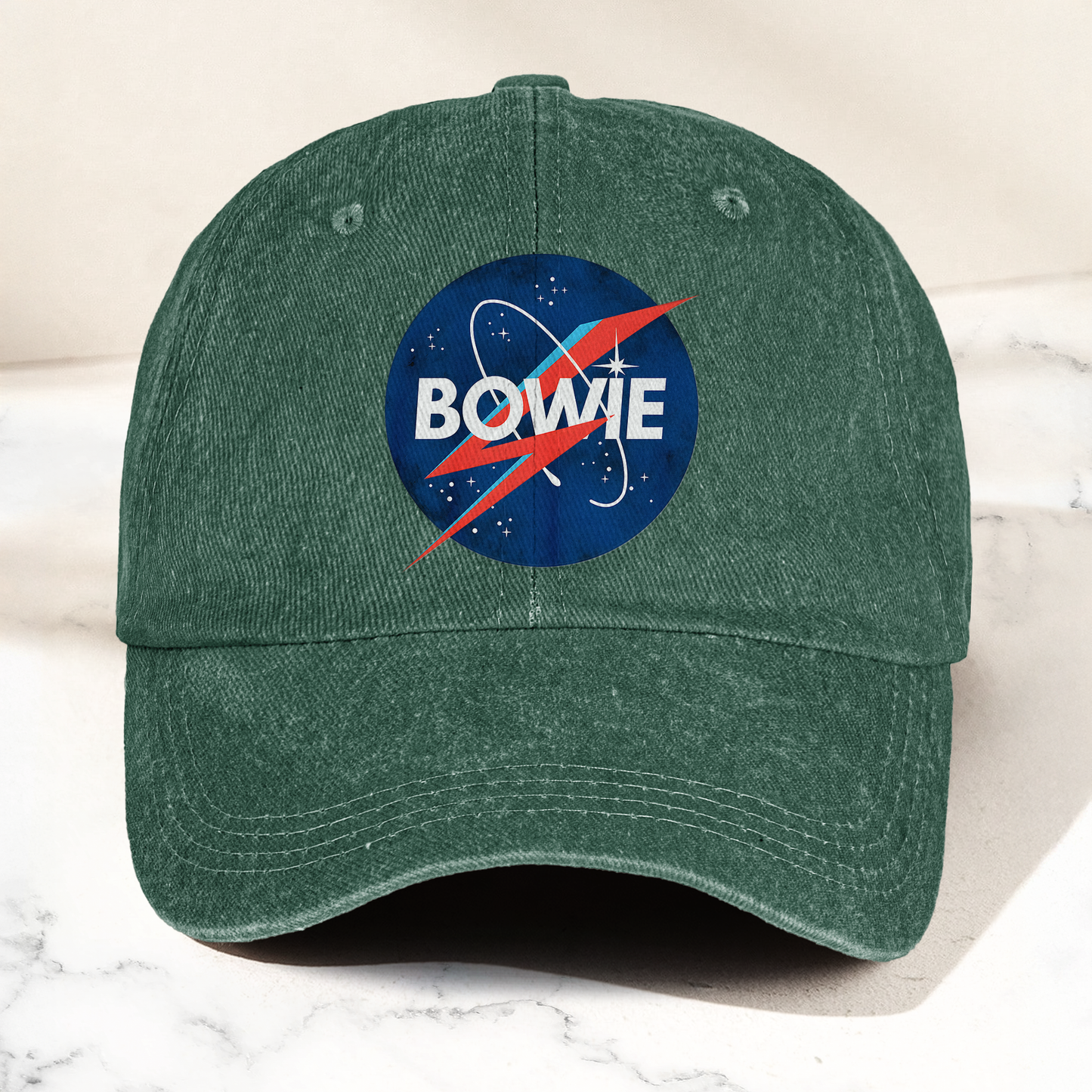 David Bowie NASA Lightning Bolt Logo Denim Cap – Retro Punk Rock Music Fan Cap Gift For Dad (With Box)