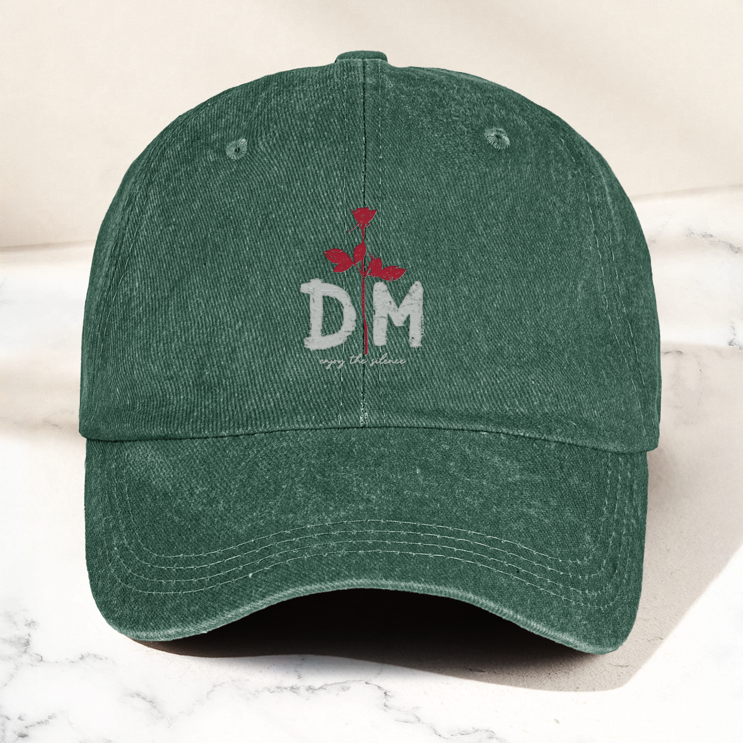 DM Rose Denim Cap – Minimalist Depeche Mode Inspired Dad Hat (With Box)