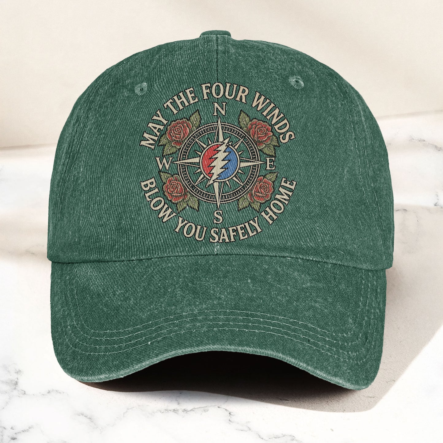 Grateful Dead May The Four Winds Blow You Safely Home Vintage Band Denim Cap - Retro Vintage Dad Cap Gift For Dad (With Box)