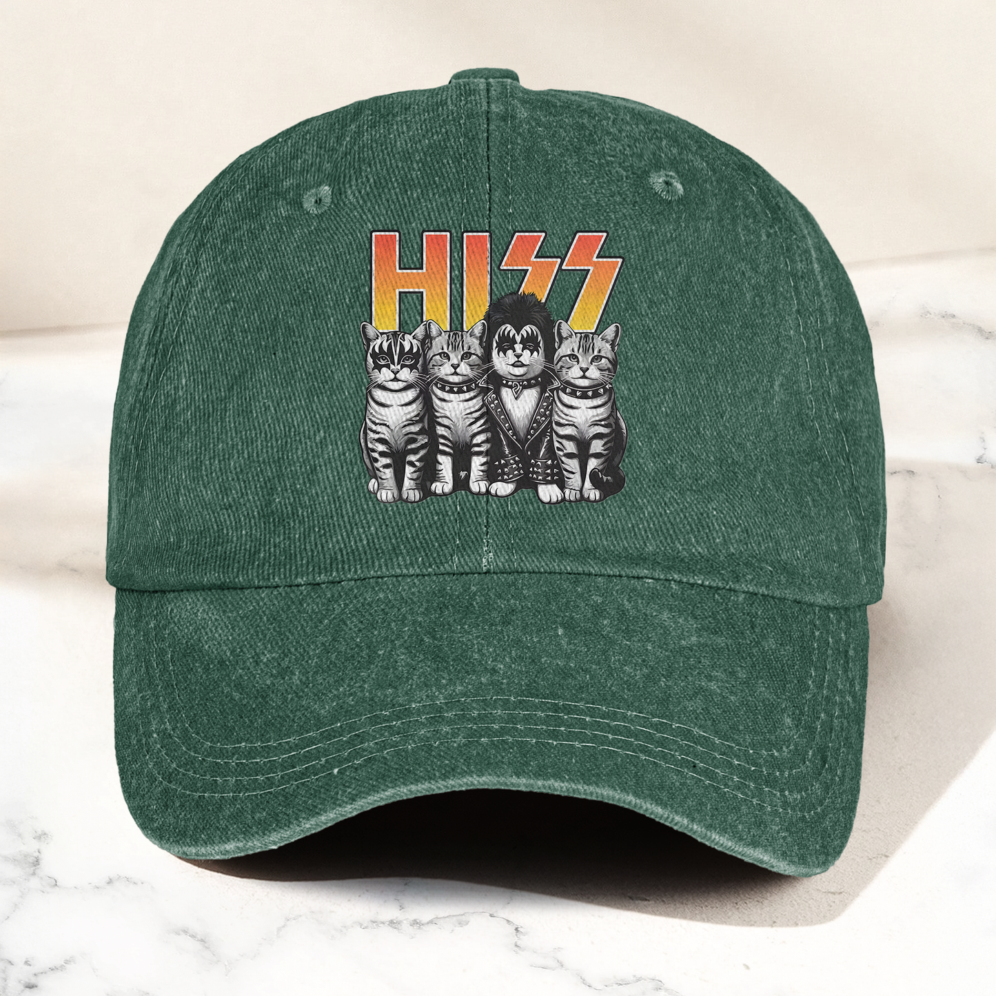 Hiss Cats Rock Kittens Denim Cap – Retro Hiss Band Merch Gift for Dad (With Box)