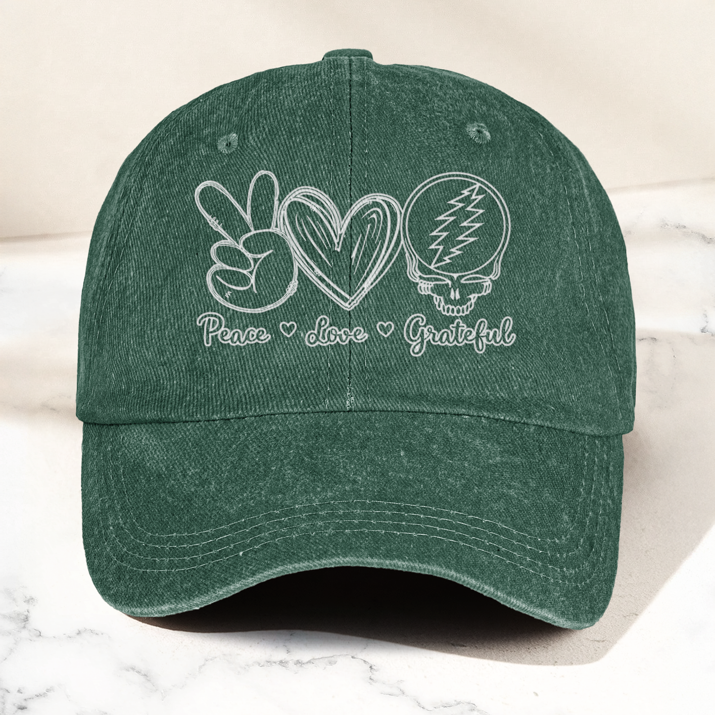 Peace Love Grateful Skull Vintage Dad Hat – Retro Grateful Dead Band Washed Cap Gift For Dad (With Box)