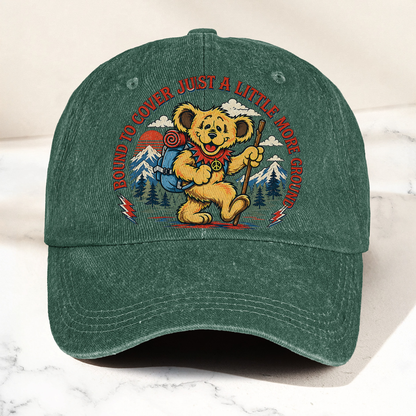 Grateful Dead Truckin Bound To Cover Just A Little More Ground Hiking Bear Denim Cap – Retro Vintage Dad Cap Gift For Dad (With Box)