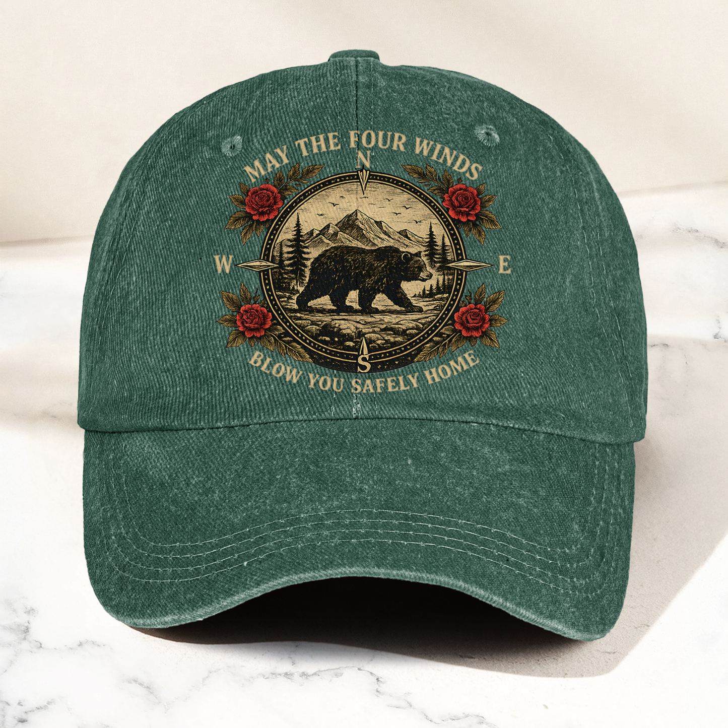 Grateful Dead Franklin's Tower May The Four Winds Blow You Safely Home Bear Nature Graphic Denim Cap – Retro Vintage Dad Cap Gift For Dad (With Box)