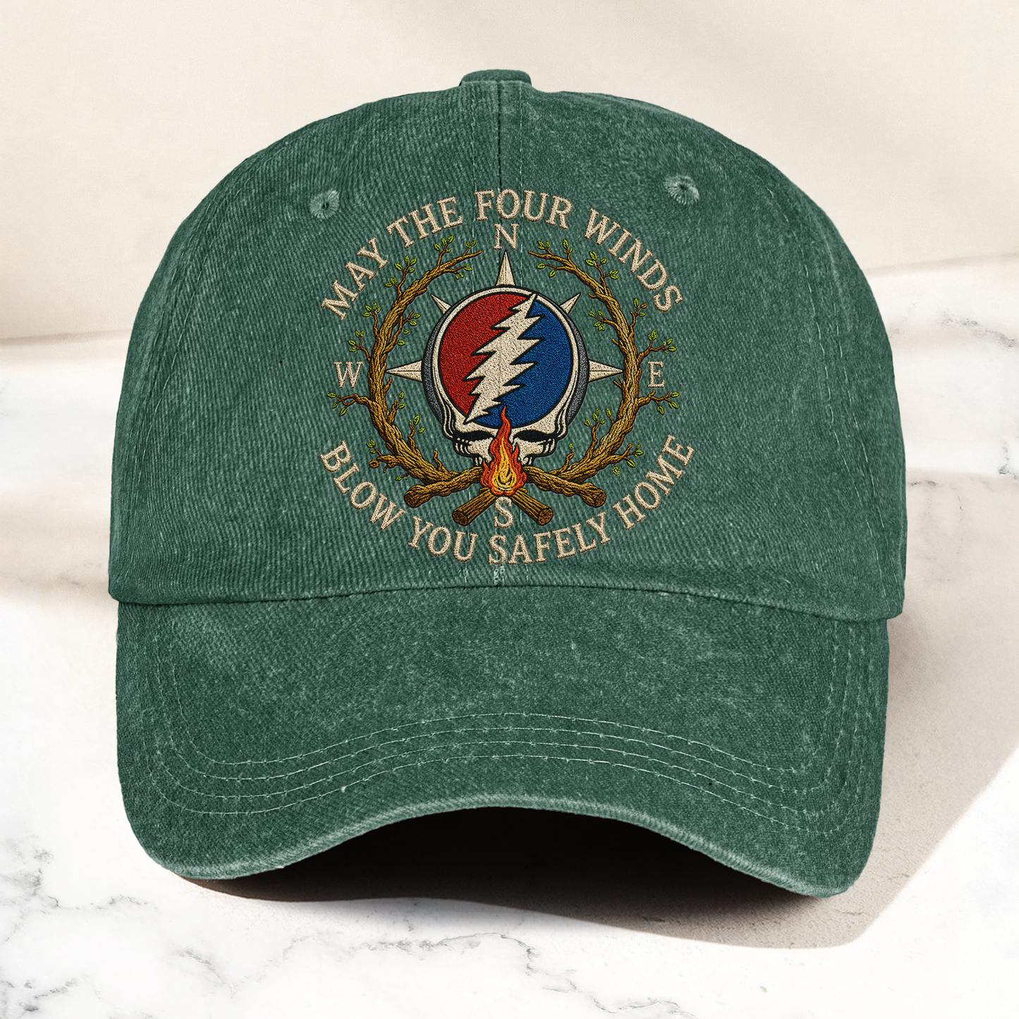 Grateful Dead May The Four Winds Blow You Safely Home Vintage Dad Hat – Deadhead Camping Cap Gift