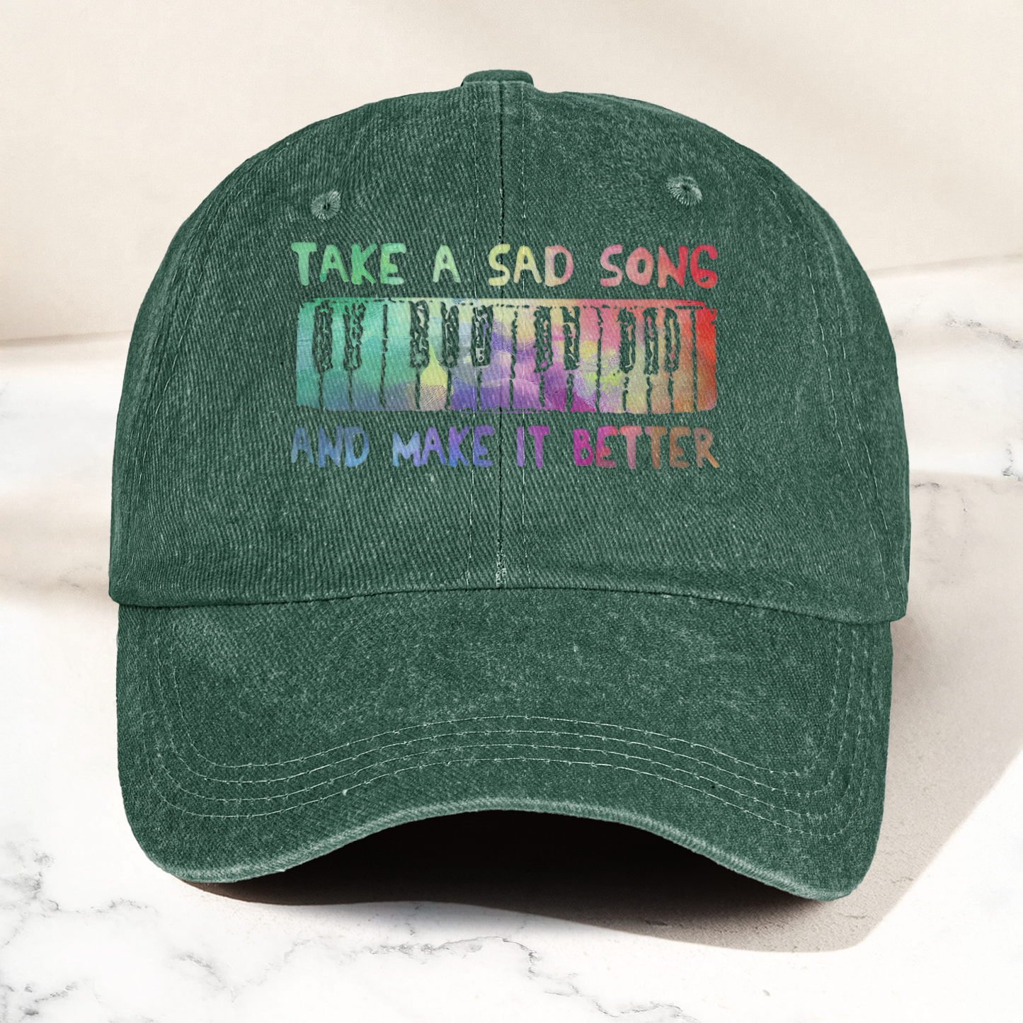 Take A Sad Song Piano Cap – Vintage Blue Dad Hat, Retro Music Quote Minimalist Piano Hat (With Box)